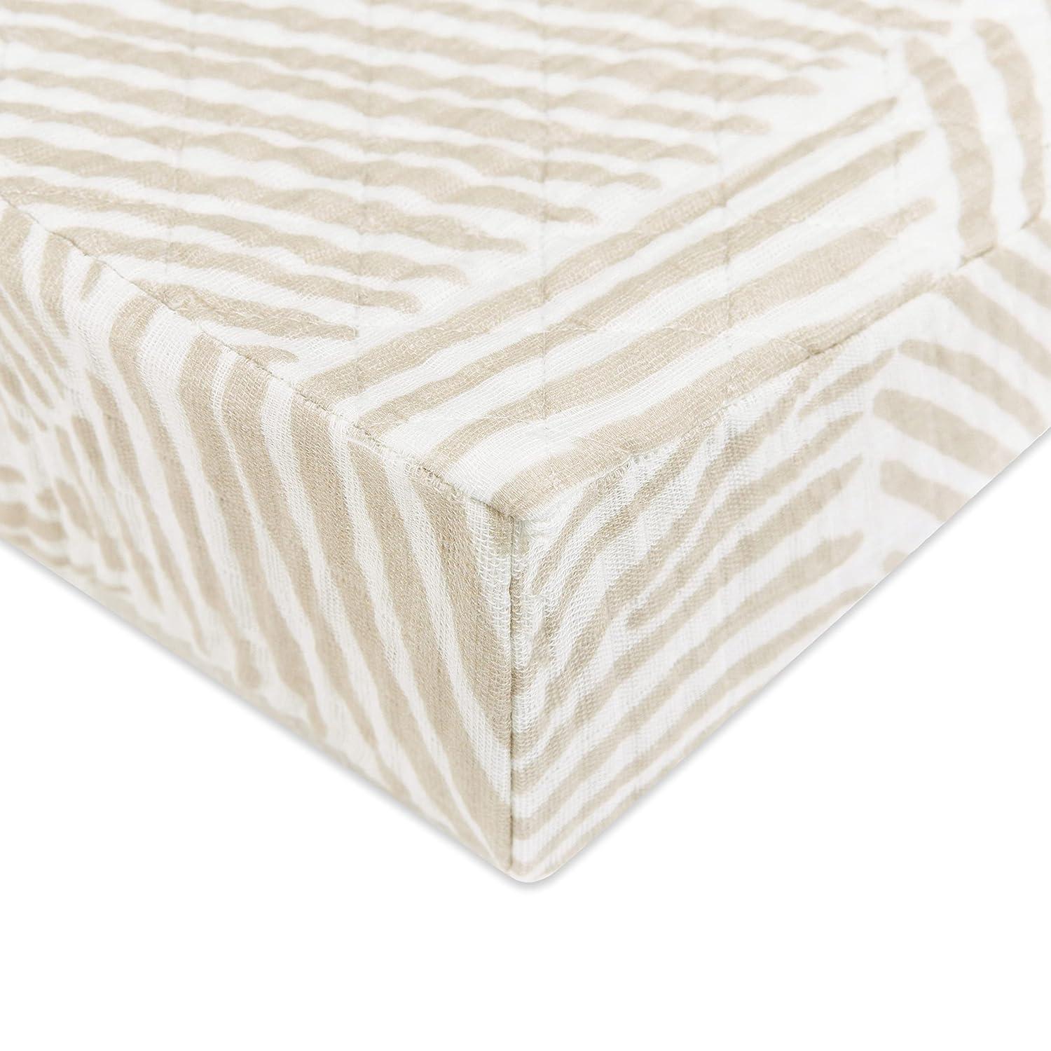 Oat Stripe Quilted Changing Pad Cover In  Muslin Cotton