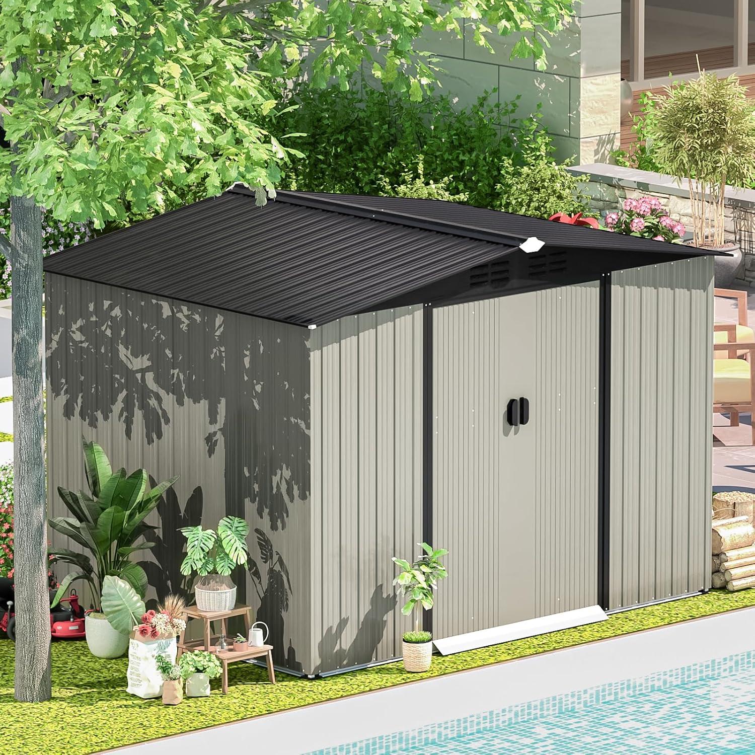 AECOJOY 6' x 4' Outdoor Metal Storage Shed with Lockable Door for Backyard