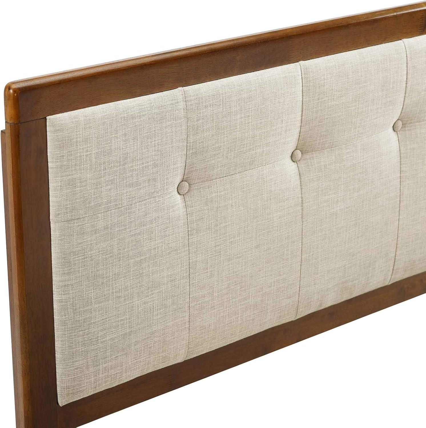 Walnut Beige Tufted Upholstered Queen Wood Headboard