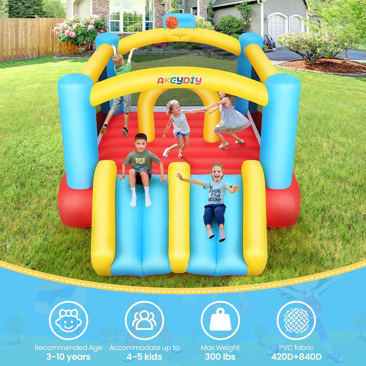 Ancheer 9ft x 6ft Animal Inflatable Bounce House for Kids, Inflatable Bouncy Castle with Blower, Jumping House with Slide/Pitching Game, Indoor Outdoor Toddler Kids Party