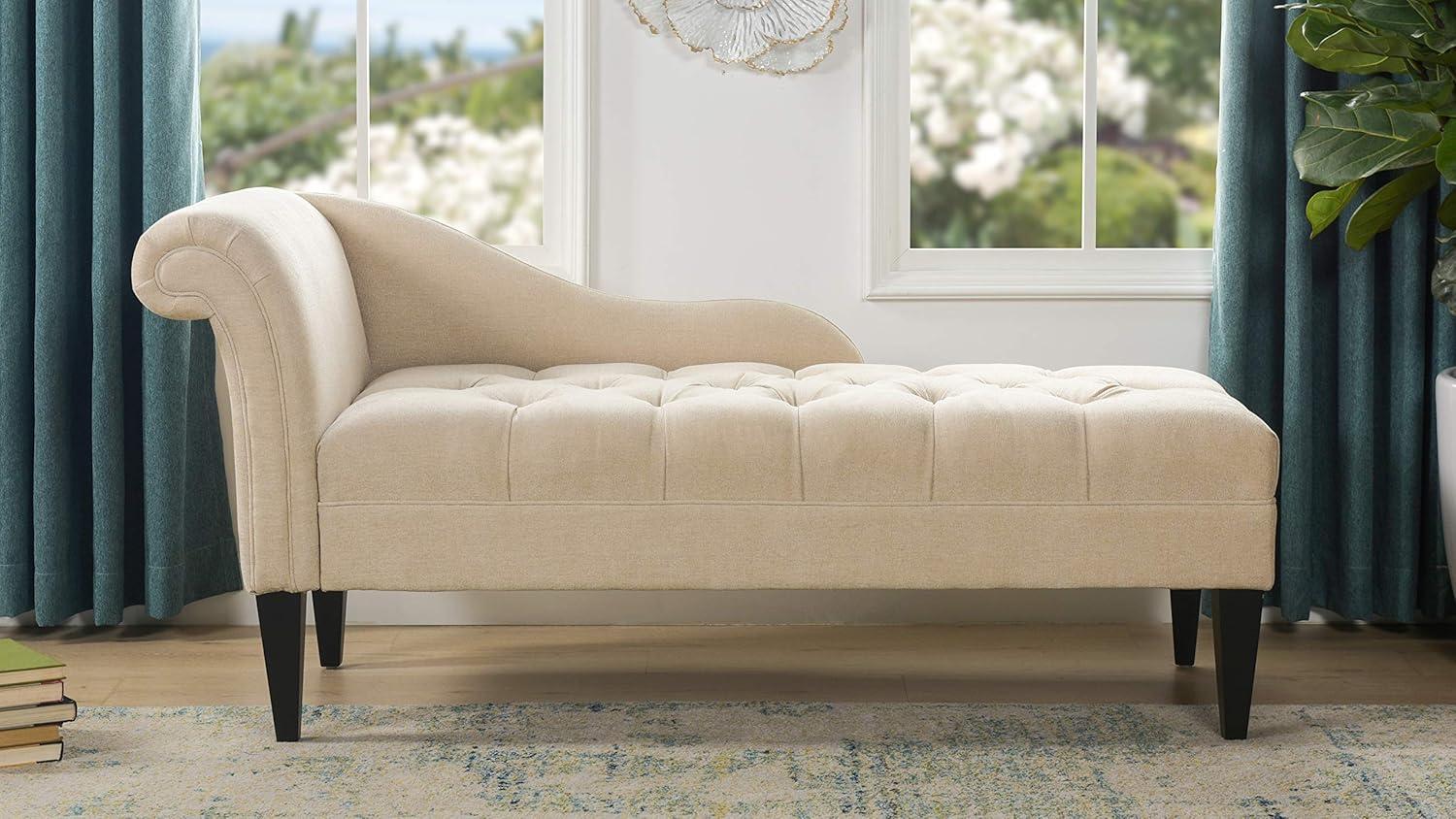 Harrison Tufted Roll Arm Chaise Lounge, Beige