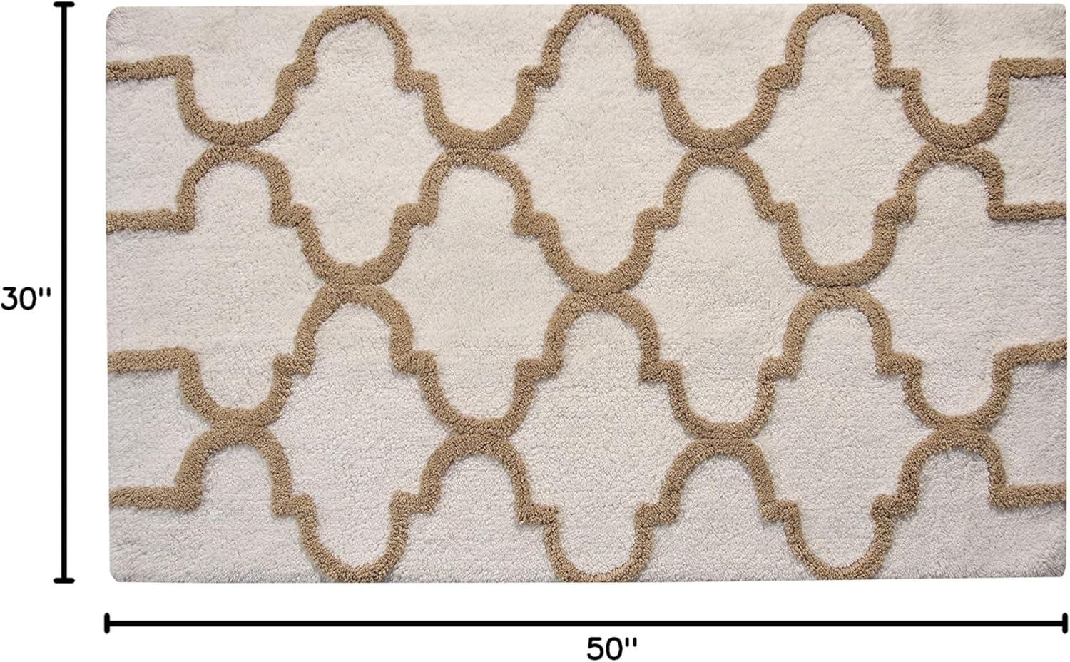 Ivory and Beige Cotton Geometric Pattern Bath Rug