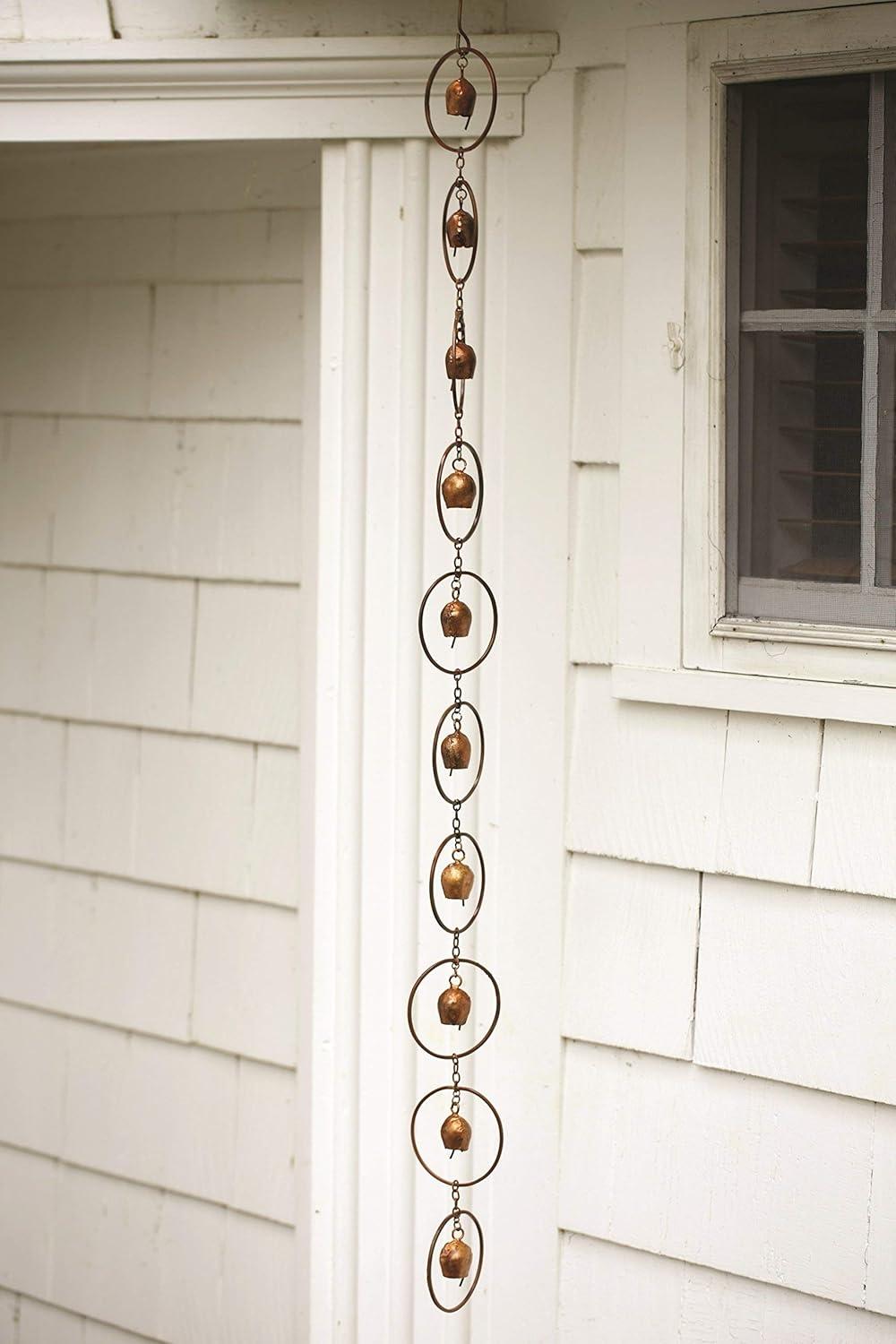 Flamed Copper Bell Rain Chain with Circular Design