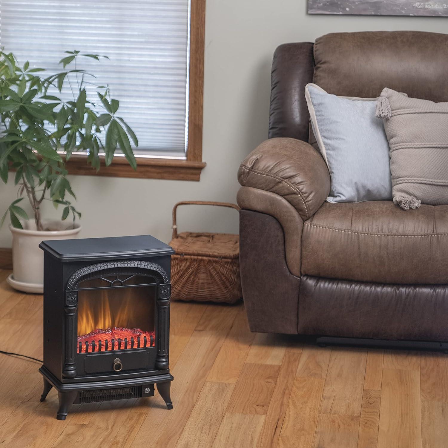 Comfort Zone CZFP4 Ceramic Electric Fireplace Stove Fan-Forced Heater - Black