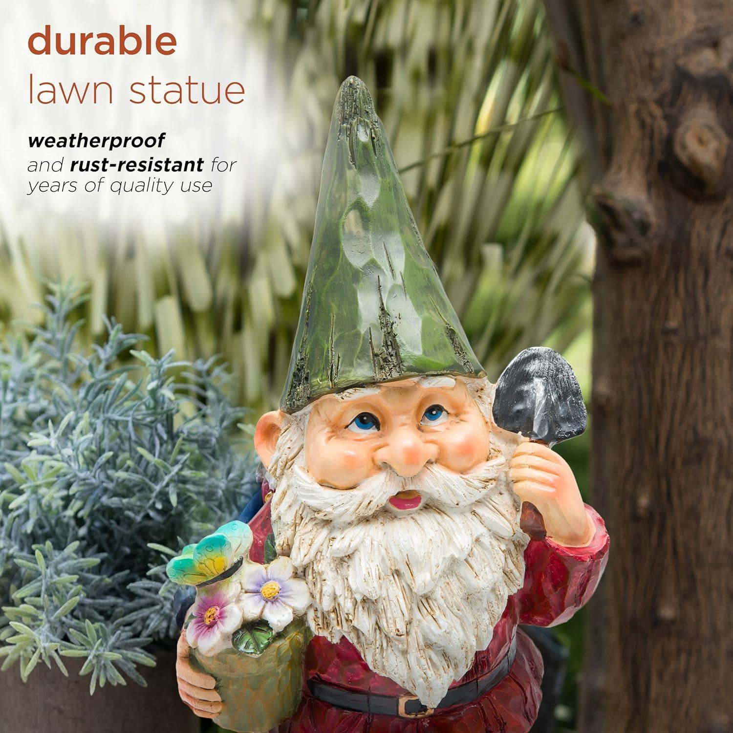 12" Polyresin Gnome With Flower Pot Statue - Alpine Corporation: Outdoor Decorative Sculpture for Patio & Garden