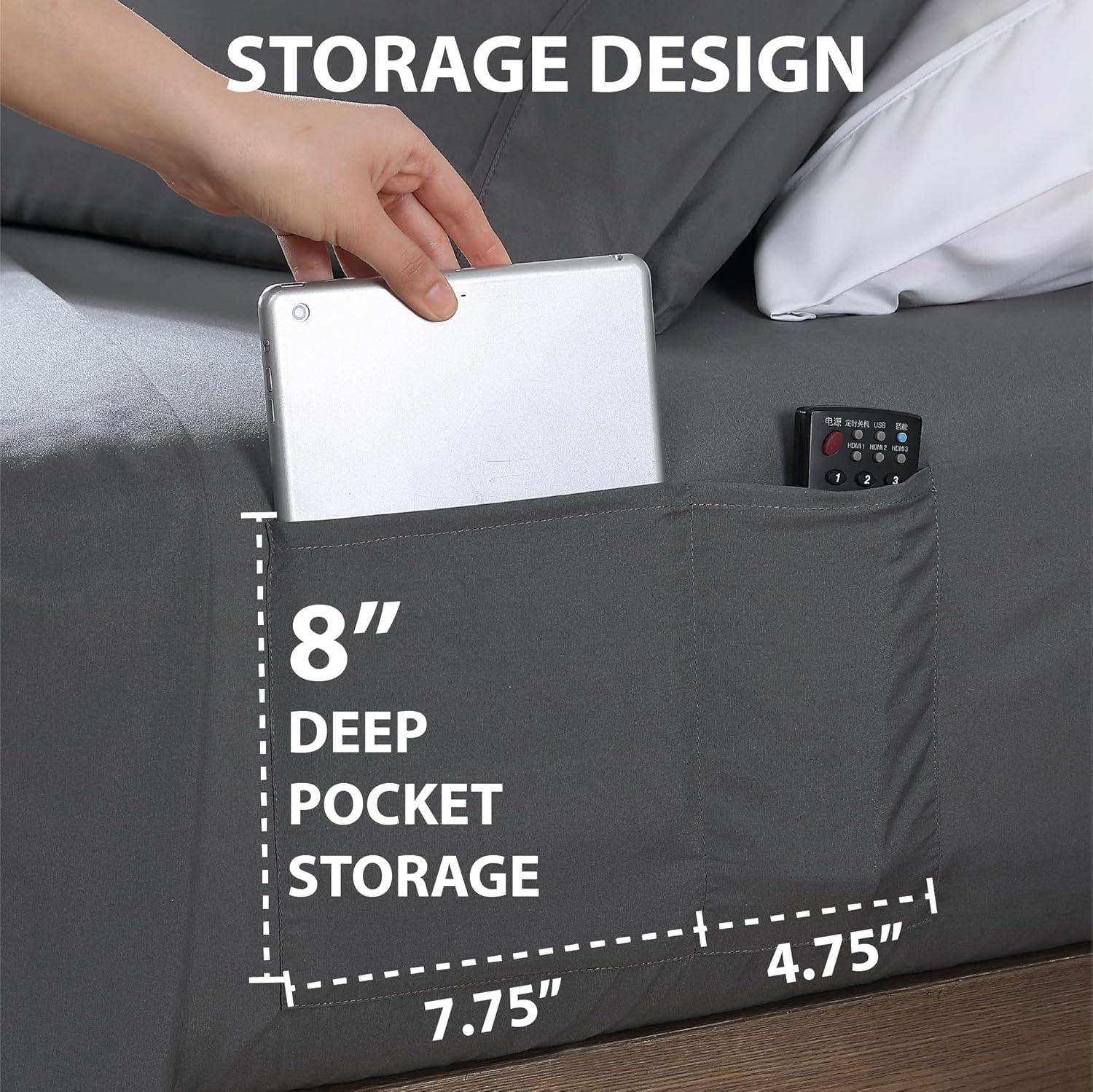 Cathay Home, Inc 1800 Series Smart Storage Pocket Microfiber Sheet Set