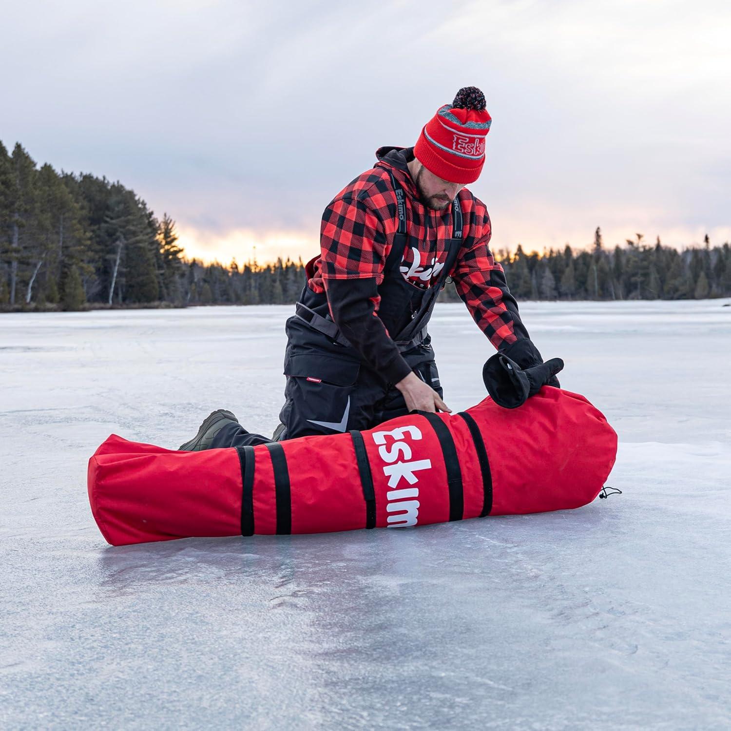 Eskimo QuickFish™ 3HD, Pop-Up Portable Shelter, No-Trip Door, Red/Black, Three Person, 46075