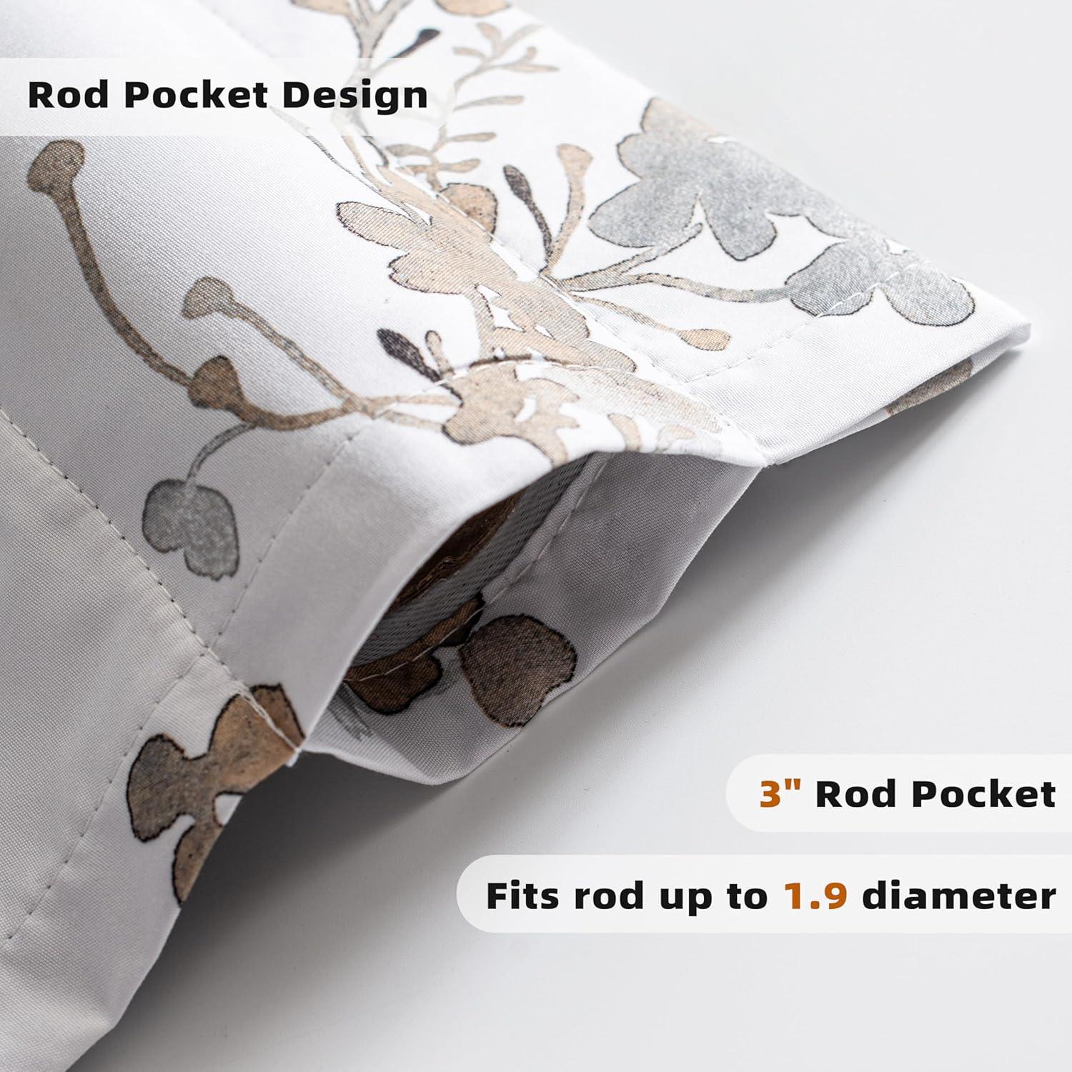 Beige Floral Thermal Insulated Rod Pocket Valance 52 x 14 Inch