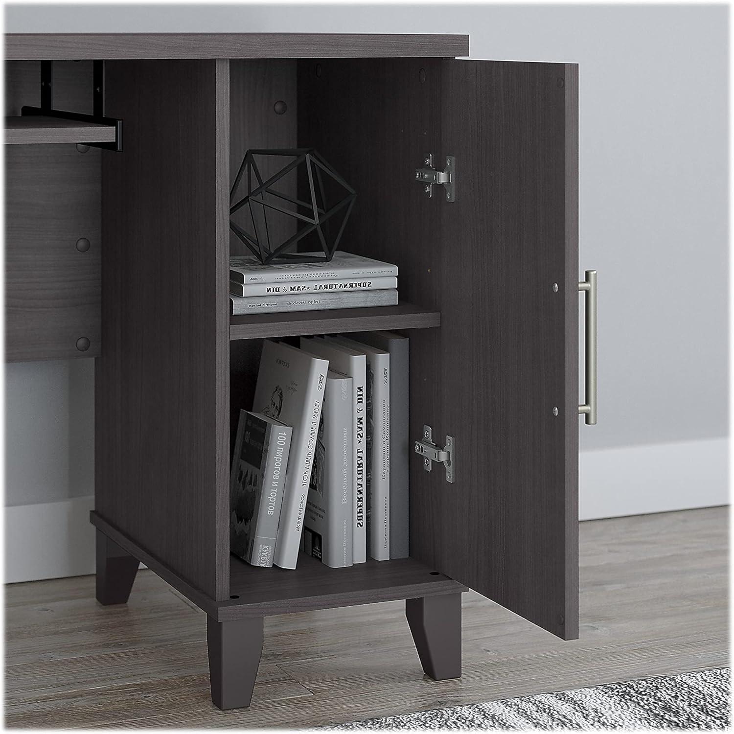 Bush Furniture Somerset 60 in L Desk with Hutch, Keyboard Tray, File and Storage in Storm Gray