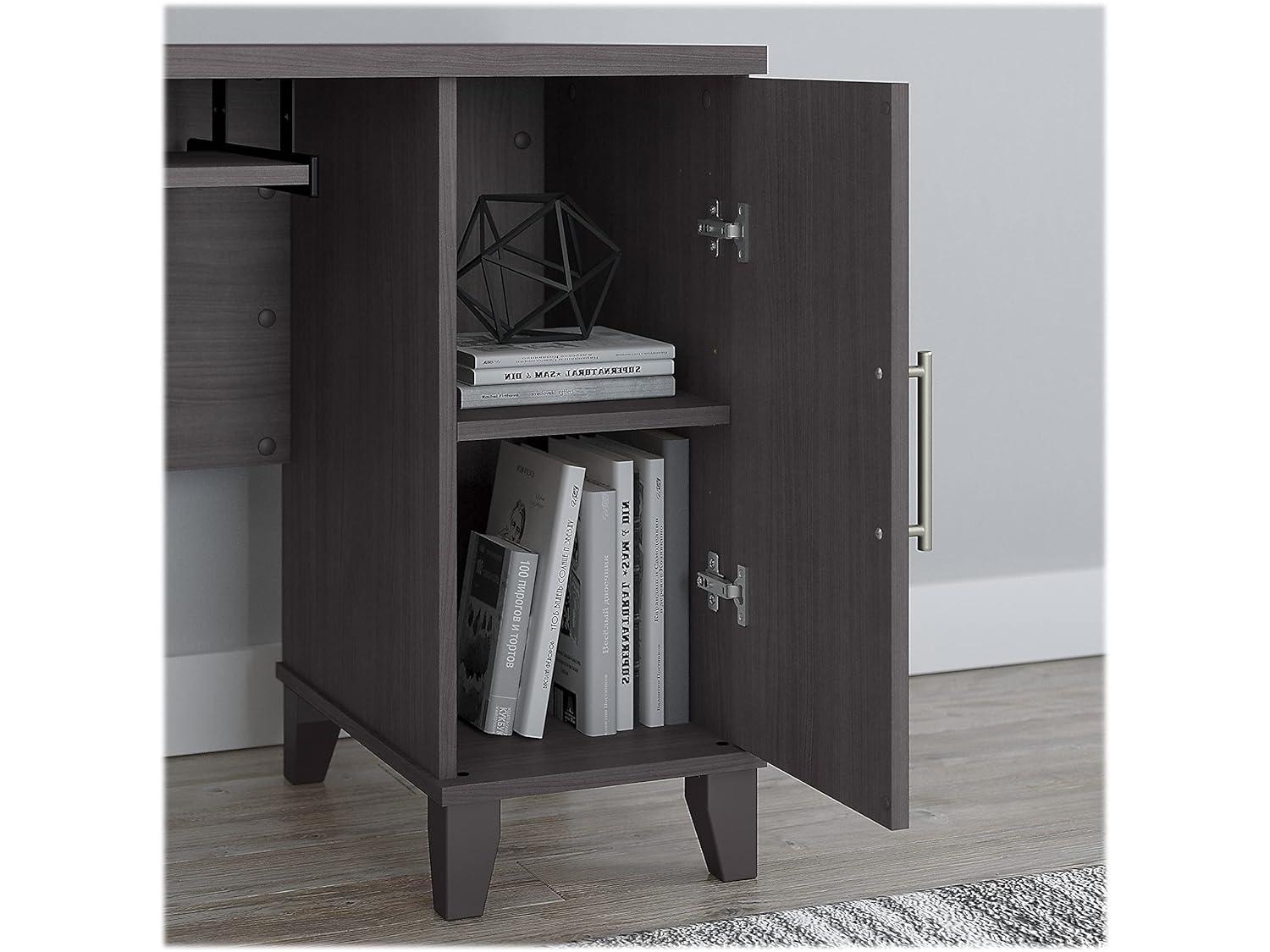 Bush Furniture Somerset 60 in L Desk with Hutch, Keyboard Tray, File and Storage in Storm Gray