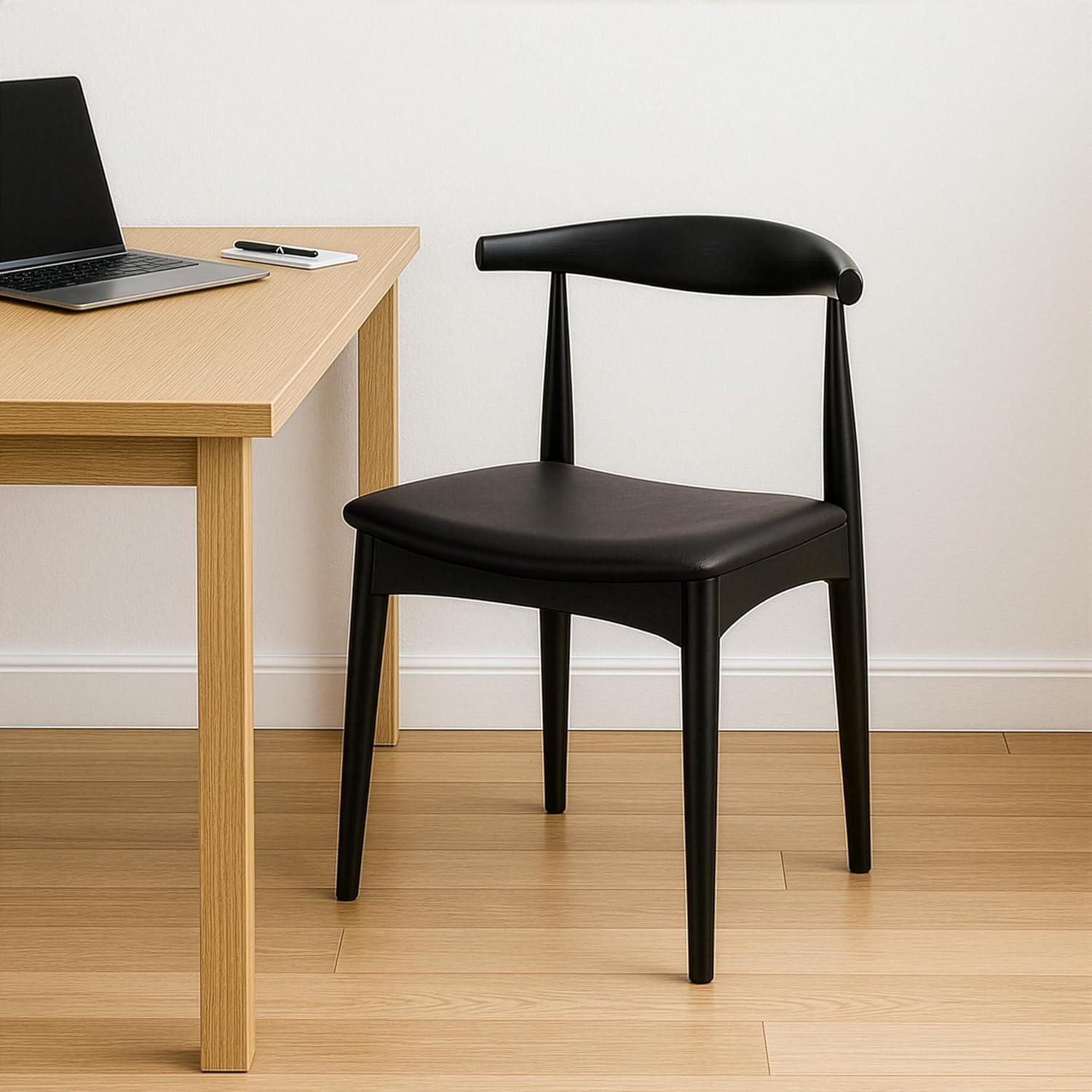 George Oliver Clontz Conde Wooden Farmhouse Dining Chairs – Mid-Century Modern Design with PU Leather Cushion Seat (Set of 2) (Set of 2)