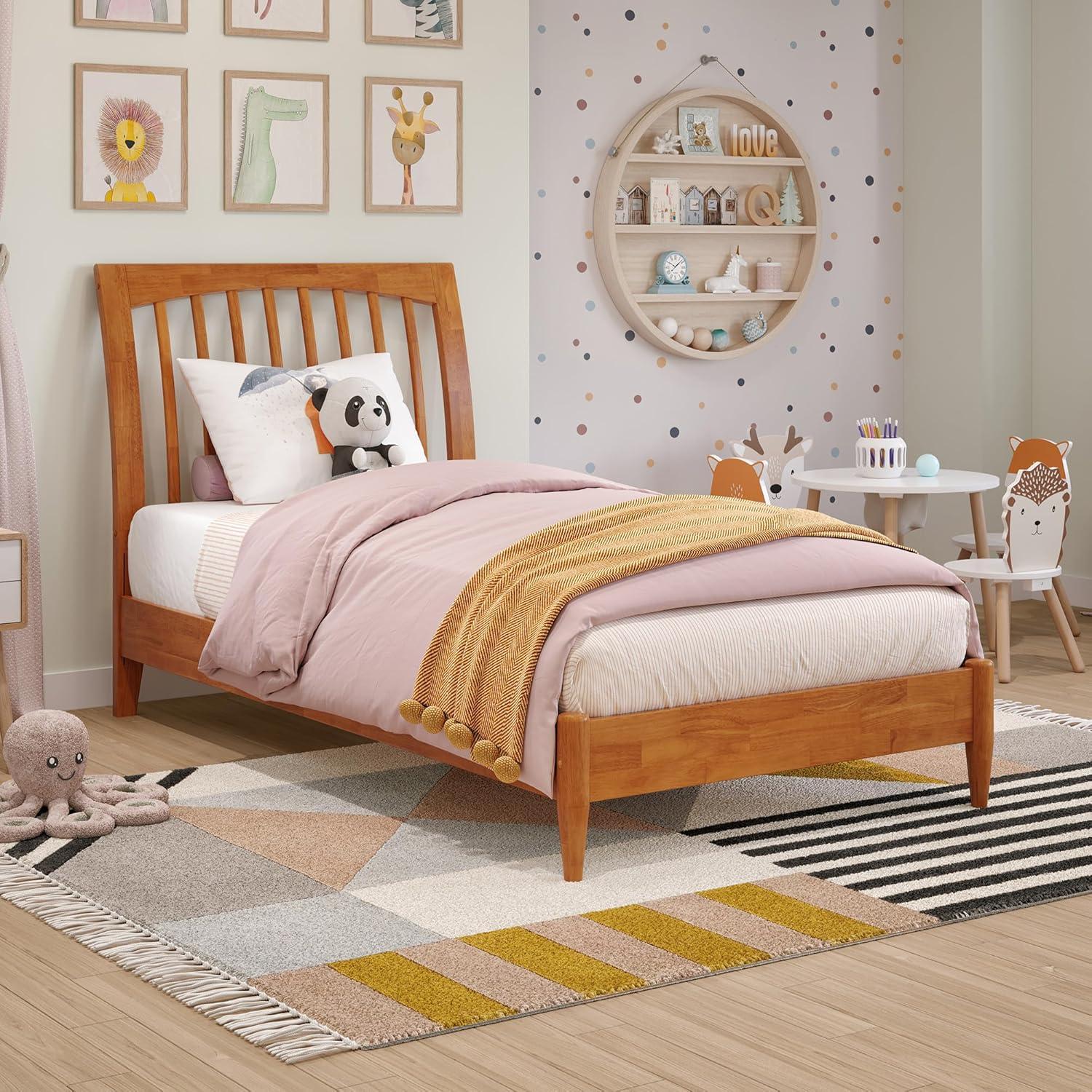 AFI Orleans Queen Solid Wood Low Profile Sleigh Platform Bed, Light Toffee