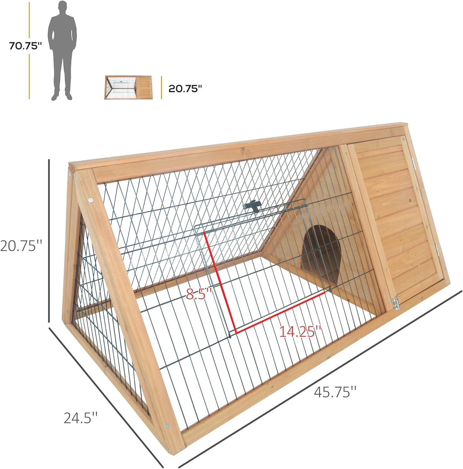 PawHut 46" x 24" Wooden A-Frame Outdoor Rabbit Cage Small Animal Hutch with Outside Run & Ventilating Wire