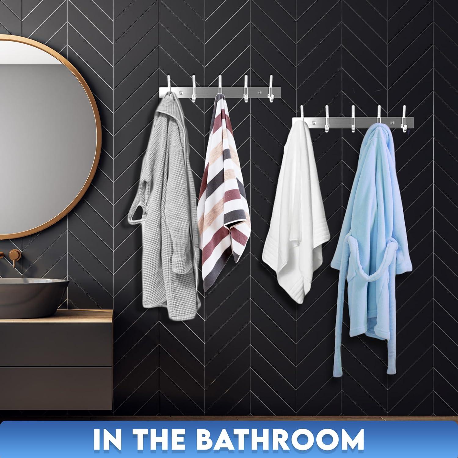 GlazieVault Coat Rack Wall Mount - Stainless Steel (2 Pack) - Heavy Duty Hooks for Hat, Towel, Robes, Jacket, Clothes - Bathroom, Entryway Hanger (Silver J)