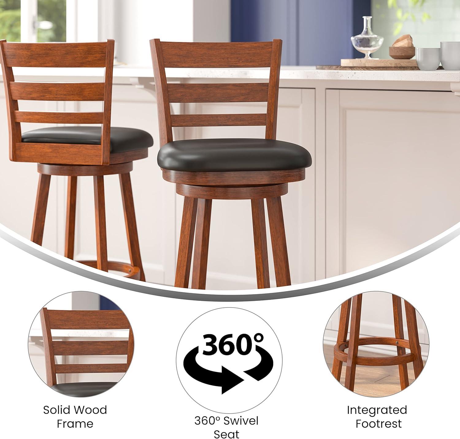 Taylor & Logan Zayne Barstool Espresso: Round Faux Leather, Wood Frame, 300 lbs Capacity