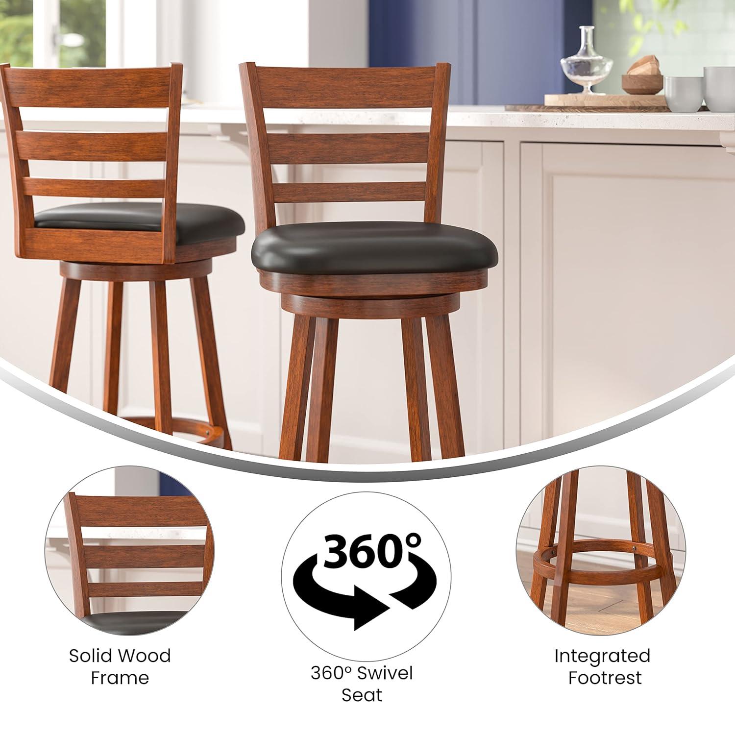 Taylor & Logan Zayne Barstool Espresso: Round Faux Leather, Wood Frame, 300 lbs Capacity