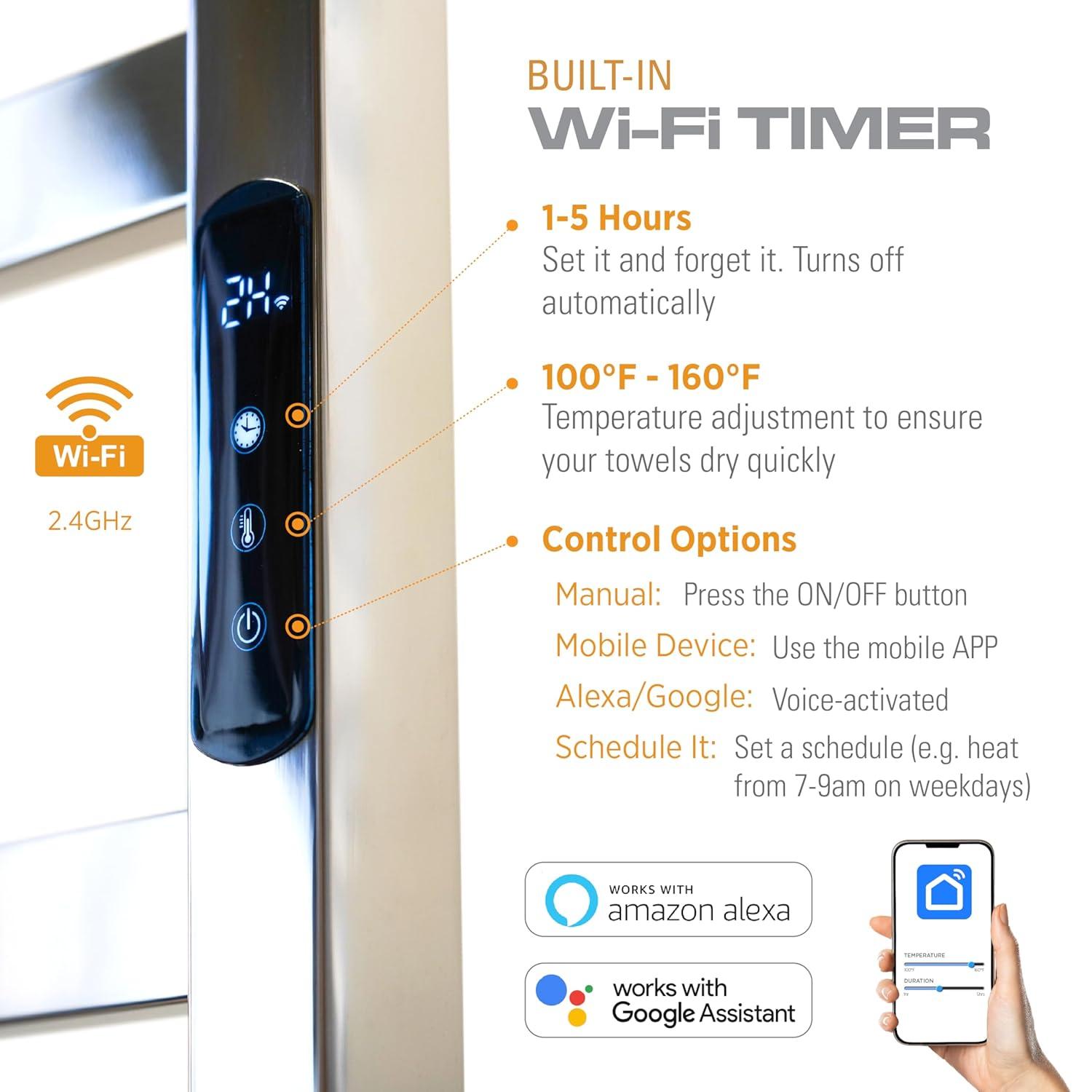 Brandon Basics Wall Mounted Electric Towel Warmer with Built-in Timer and Hardwired and Plug in Options, Stainless Steel - Polished