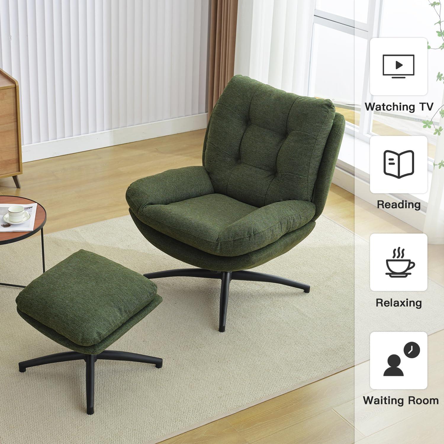 Othniel Green Swivel Accent Chair with Ottoman Rocker Glider Chairs Ottoman Footrest Set