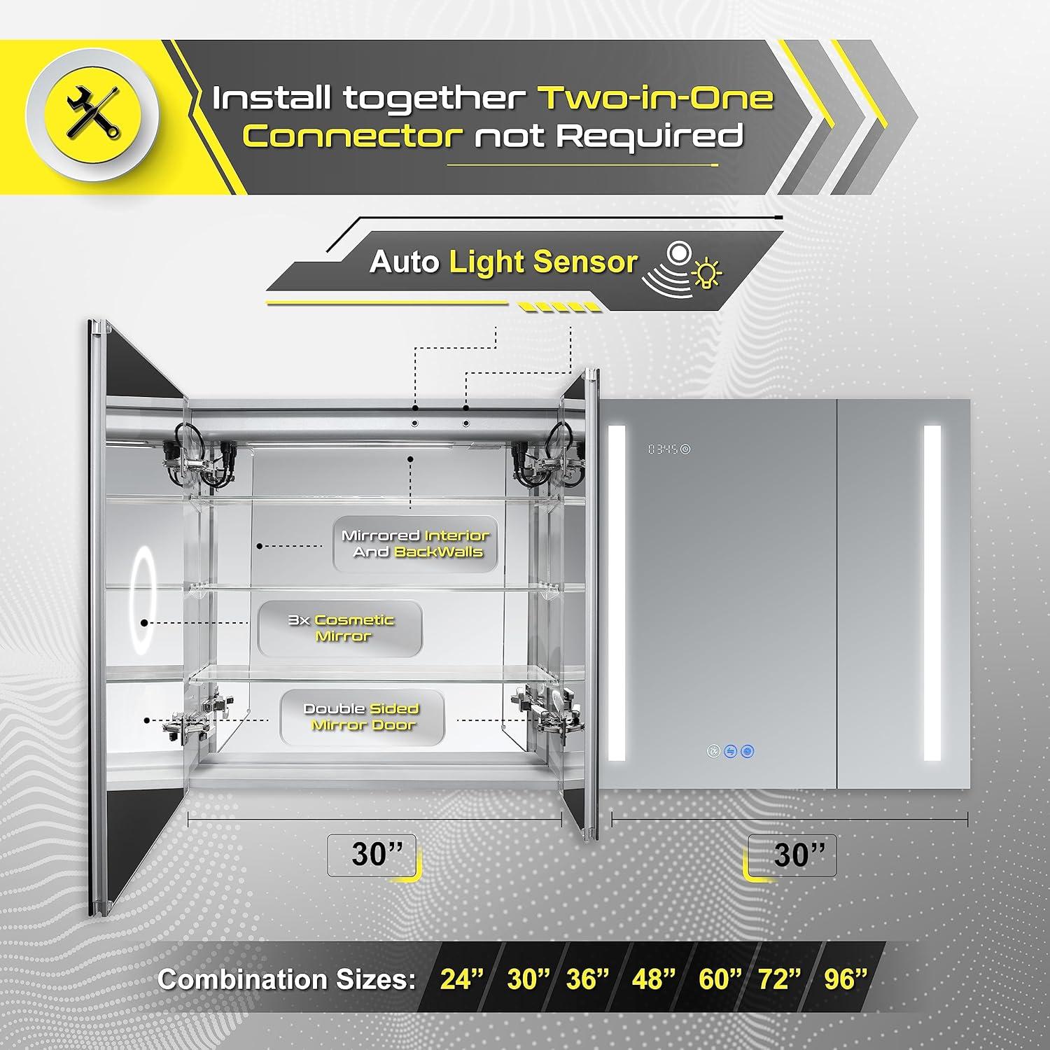 Aura 30x30 Silver Aluminum LED Medicine Cabinet with Dual Swing Doors