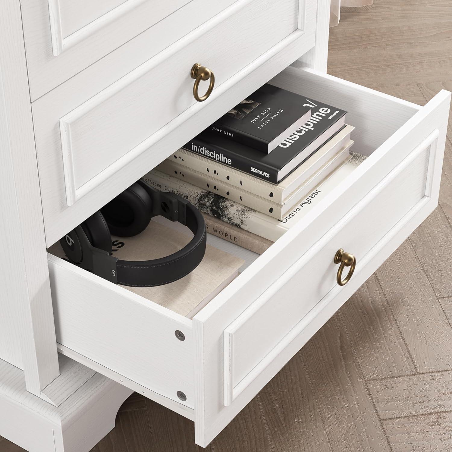 6 Drawer Dresser, 52" Tall Chest of Drawers, Modern Farmhouse Storage Dressers Organizer for Living Room, Hallway, Entryway, Home Office, White