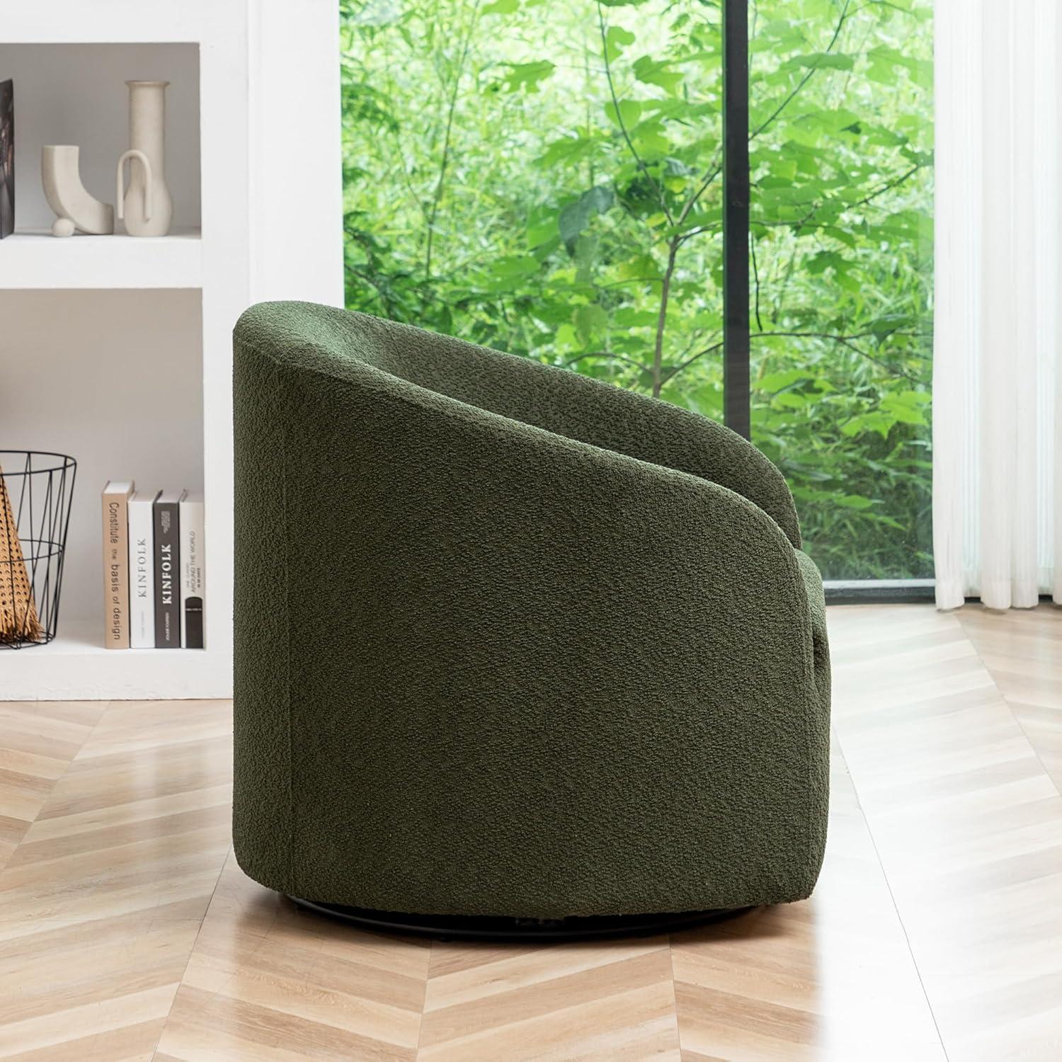 32" Green Boucle Swivel Barrel Accent Chair