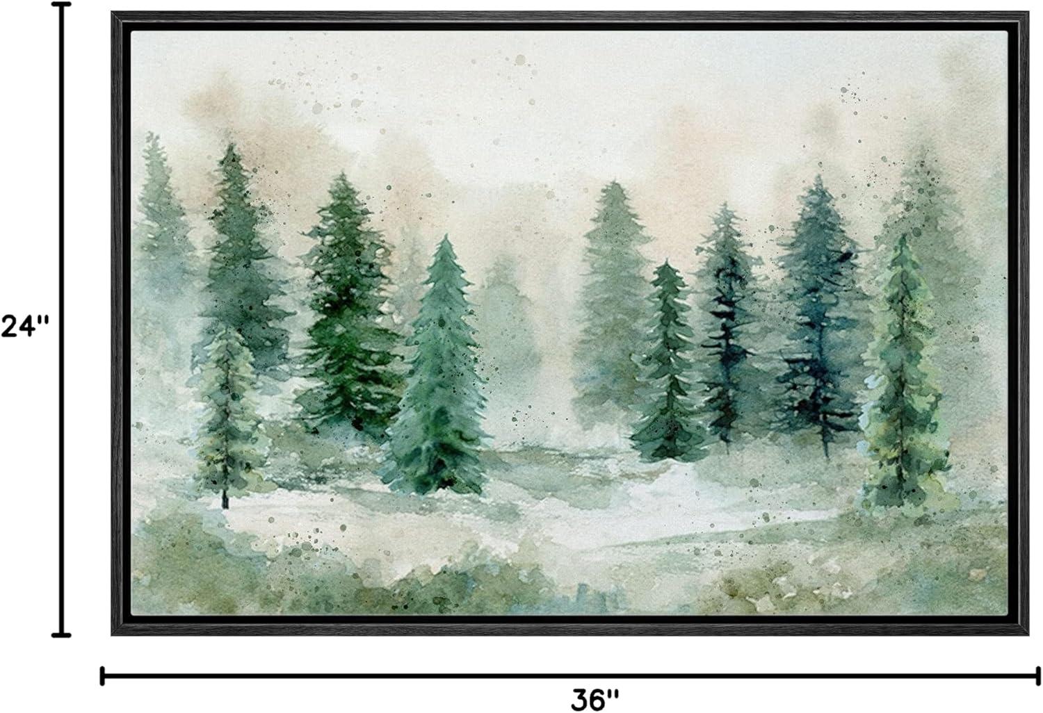 Woodland Forest Landscape " IDEA4WALL Framed Canvas Print Wall Art Woodland Nursery Decor Pastel Green Pine Tree Forest Landscape Nature Wilderness Fine Art Decorative Rustic For Living Room, Bedroom, Office "