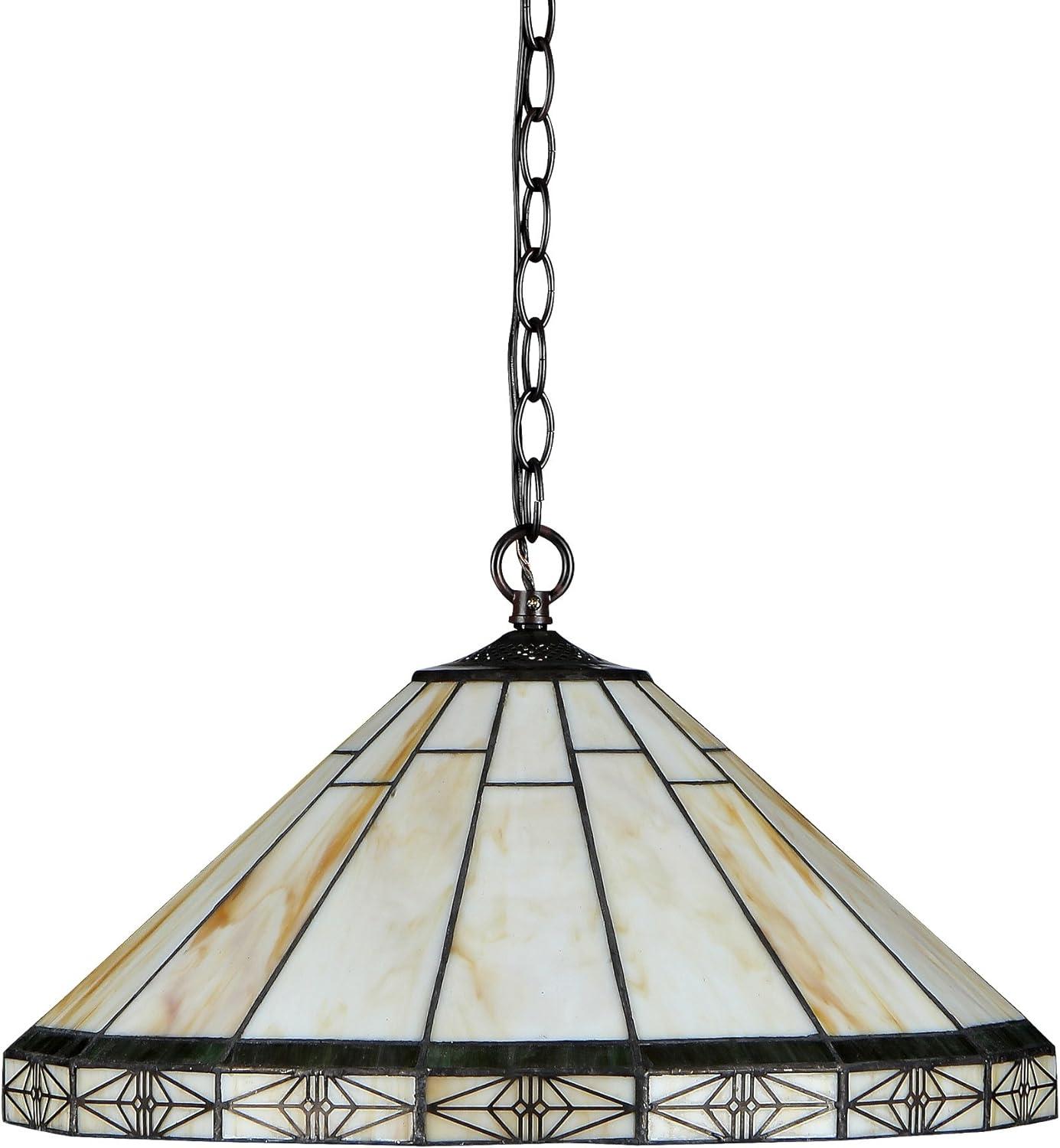 Belle Bronze Stained Glass 2-Light Ceiling Pendant