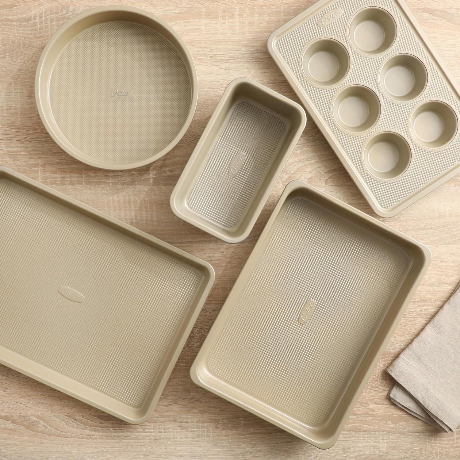 Oster Oster Verlice 5 Piece Carbon Steel Baking Pans Bakeware Set W/ Premium PFA Free Nonstick - Champagne Gold