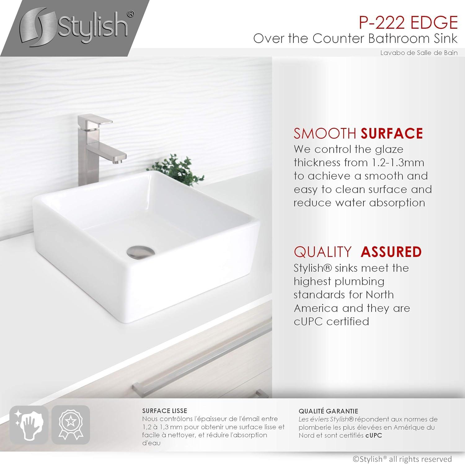 Stylish Vessel 15" White Porcelain Square Bathroom Sink P-222