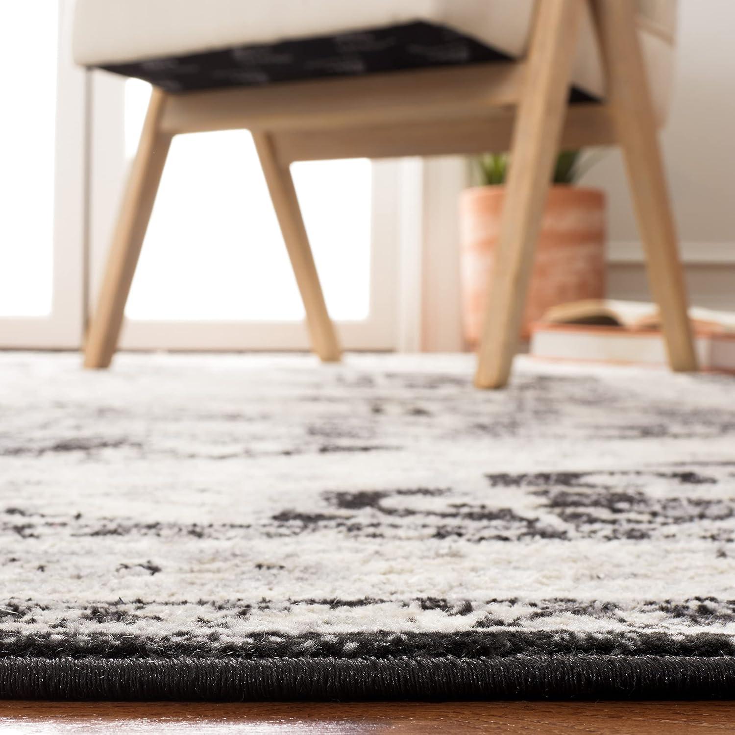 Brentwood BNT852 Power Loomed Indoor Area Rug - Black/Ivory - 8'x10' - Safavieh