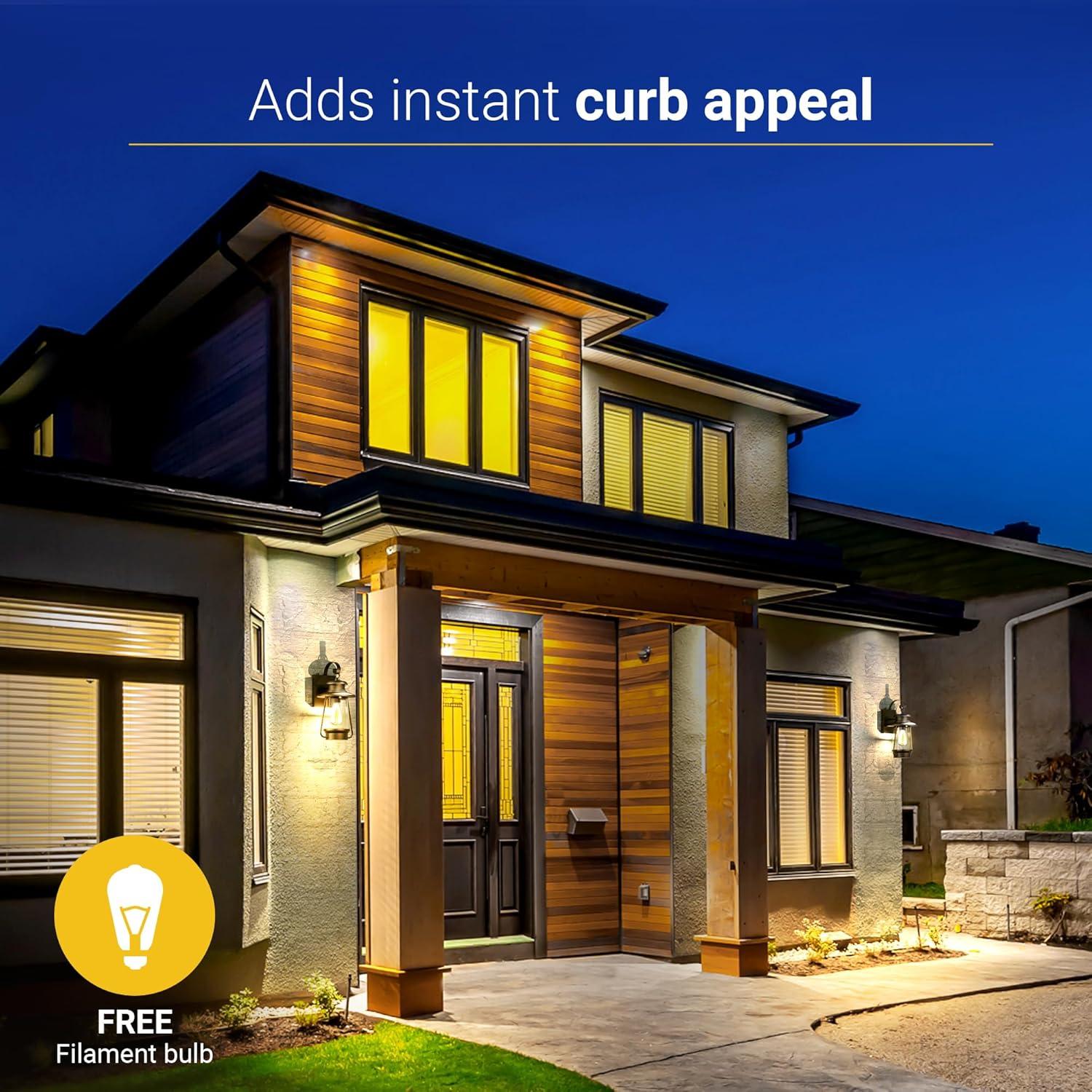 KODA Acadian Weather-Resistant Outdoor LED Wall Lantern with Integrated Dusk-to-Dawn Sensor, Includes Energy Star Rated LED Bulb, Premium Seeded Glass Design for Patio, Porch, Entryways