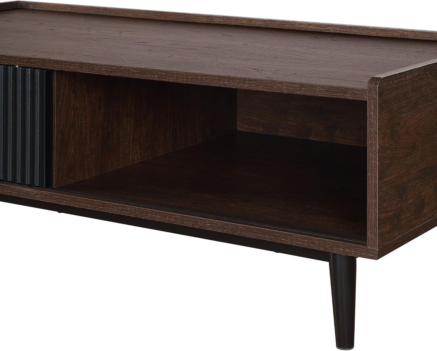 Duane Ribbed Coffee Table with Drawer and Shelf - Manhattan Comfort