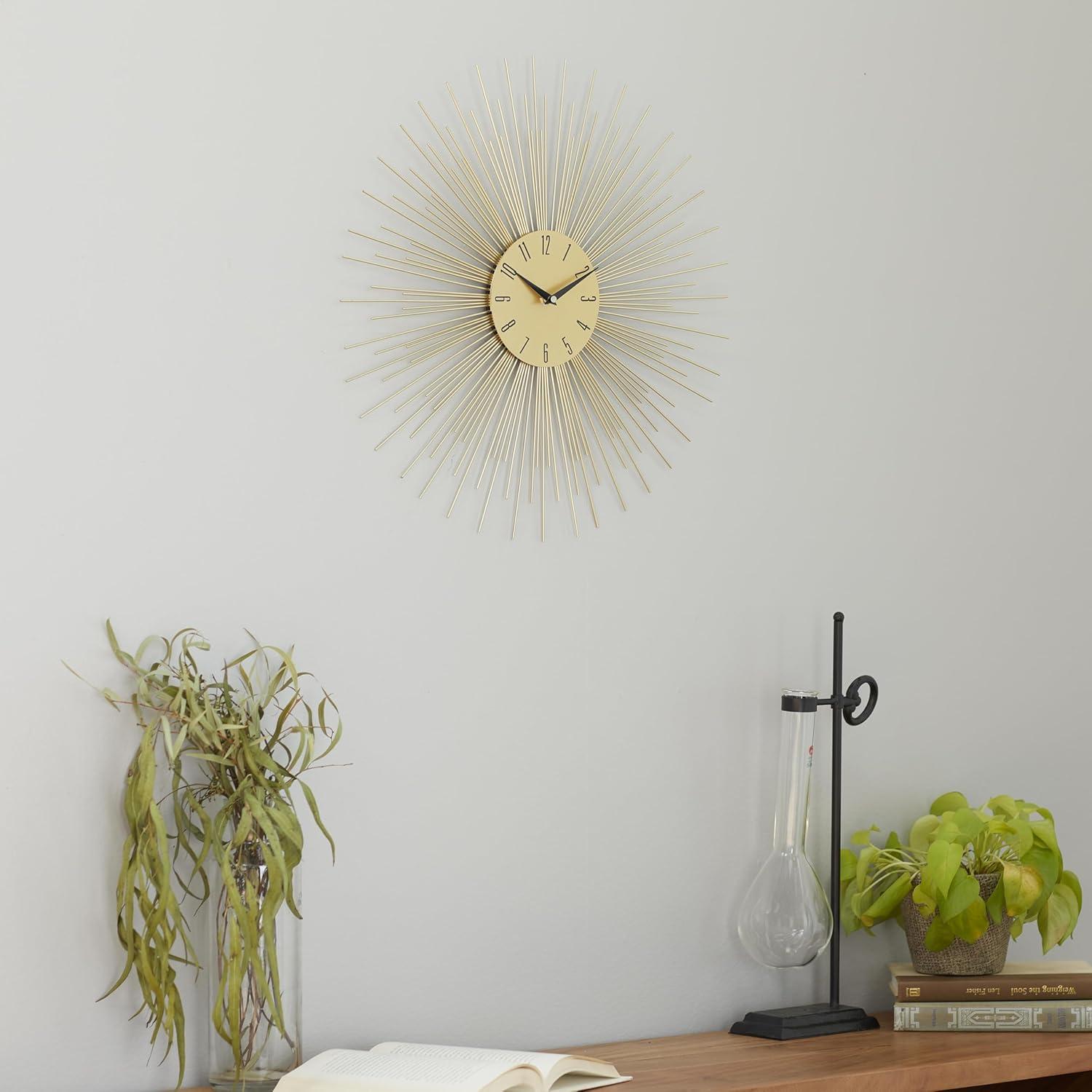 DecMode 19" Gold Metal Starburst Wall Clock with Black Accents