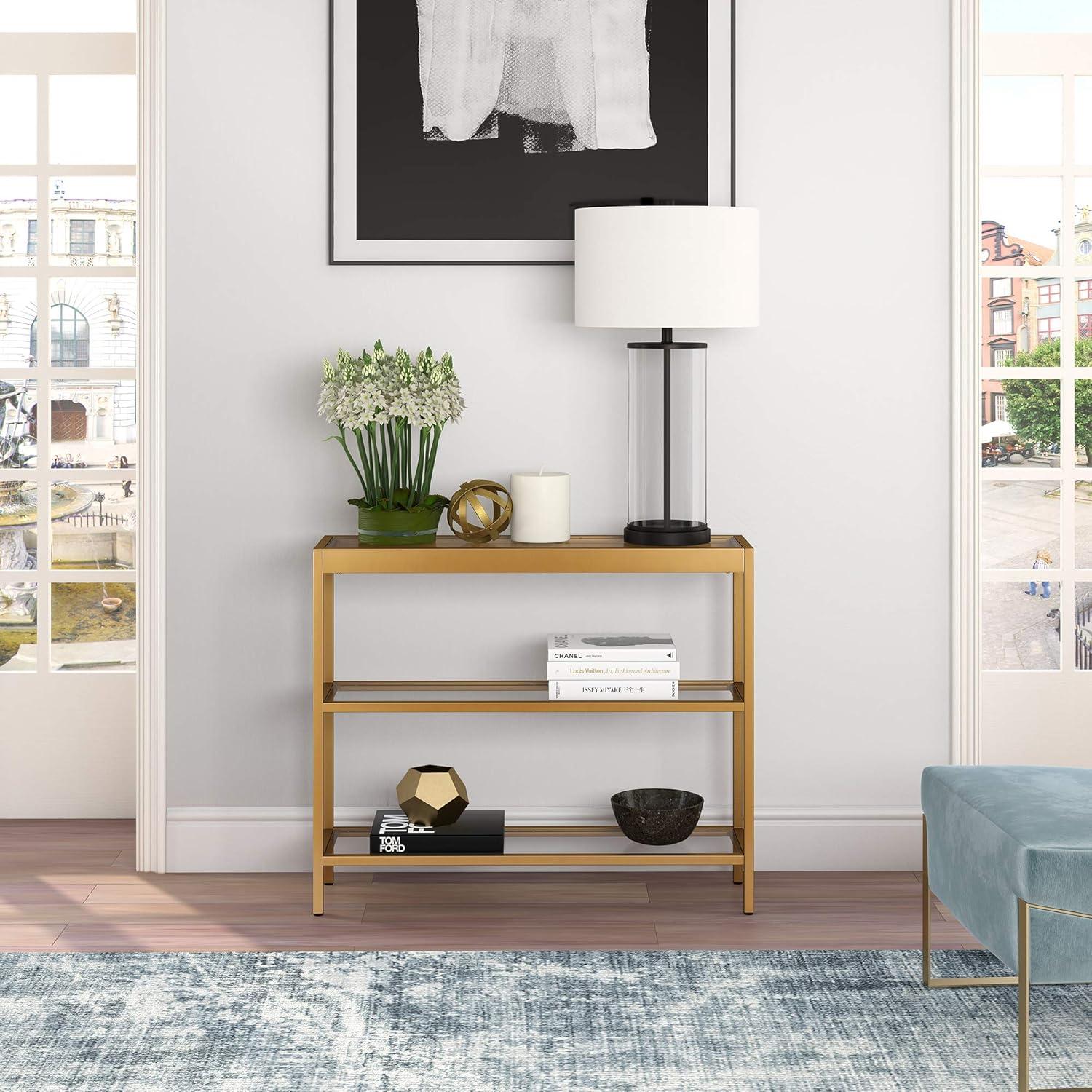 Evelyn&Zoe Alexis 36" Wide Rectangular Console Table, Brass