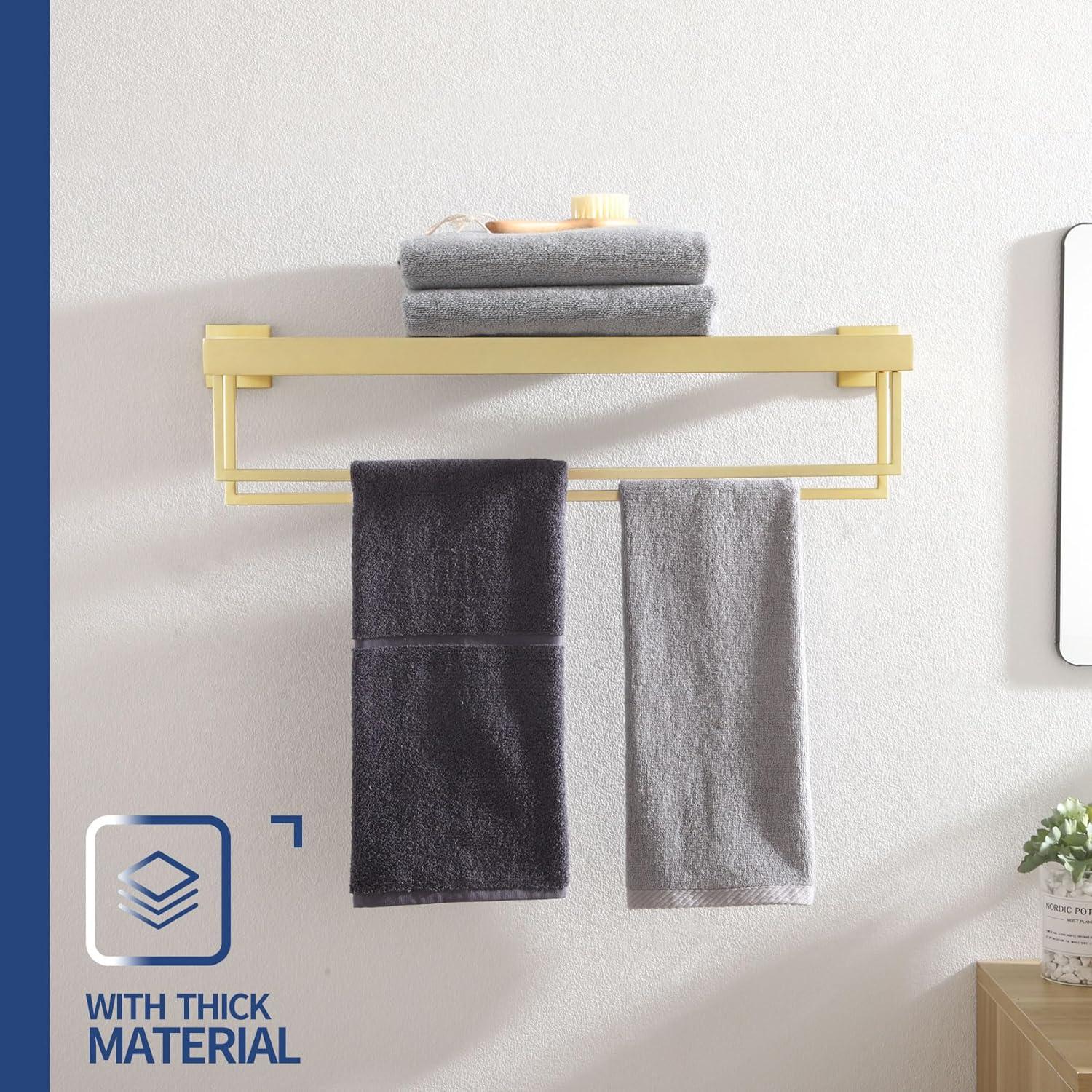 KOKOSIRI Towel Shelf Holder 24'' Bathroom Towel Rack with Two Bath Towel Bars Rails SUS304 Stainless Steel Wall Mount, Brushed Gold, B6003BG