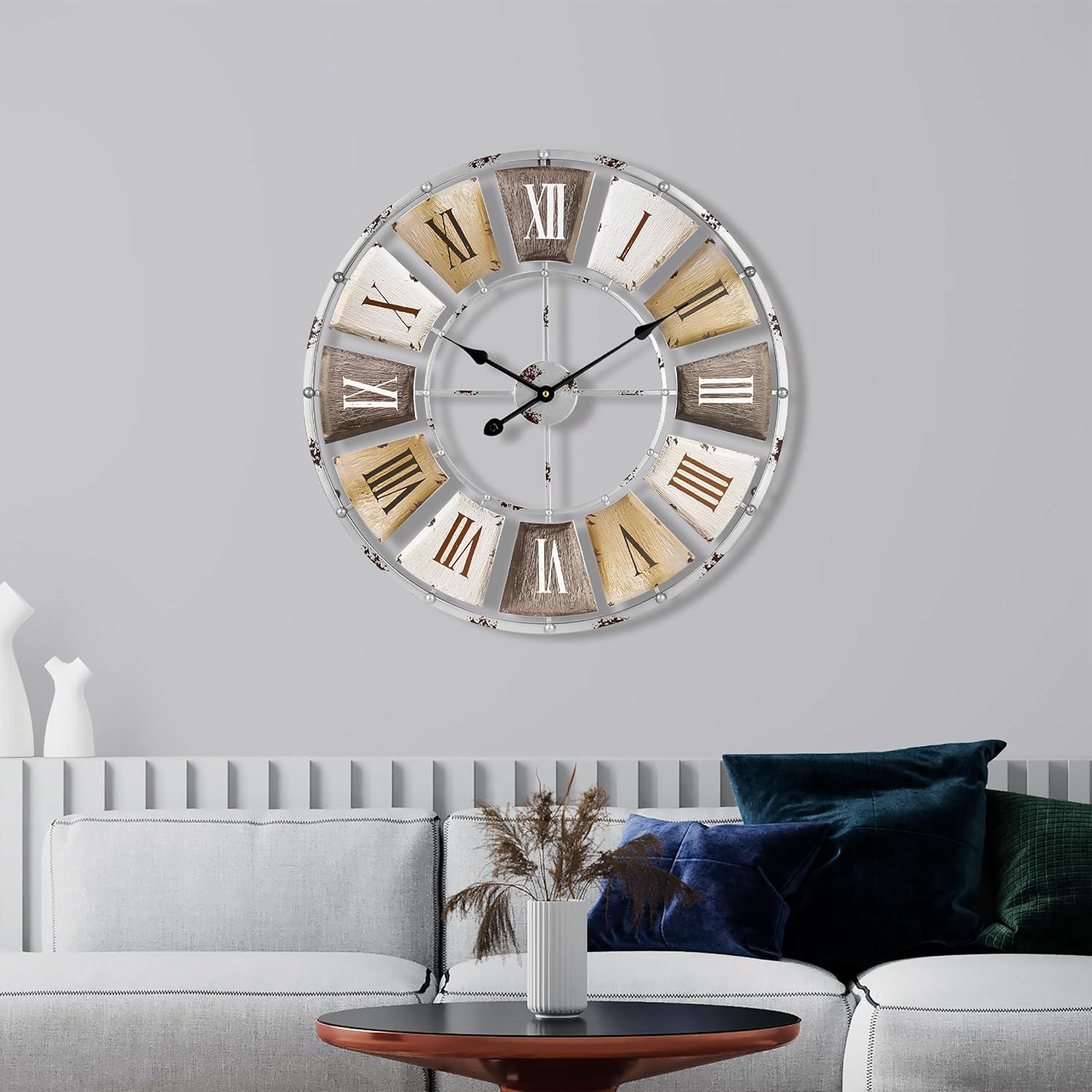 Oversized Distressed Metal Roman Numeral Wall Clock