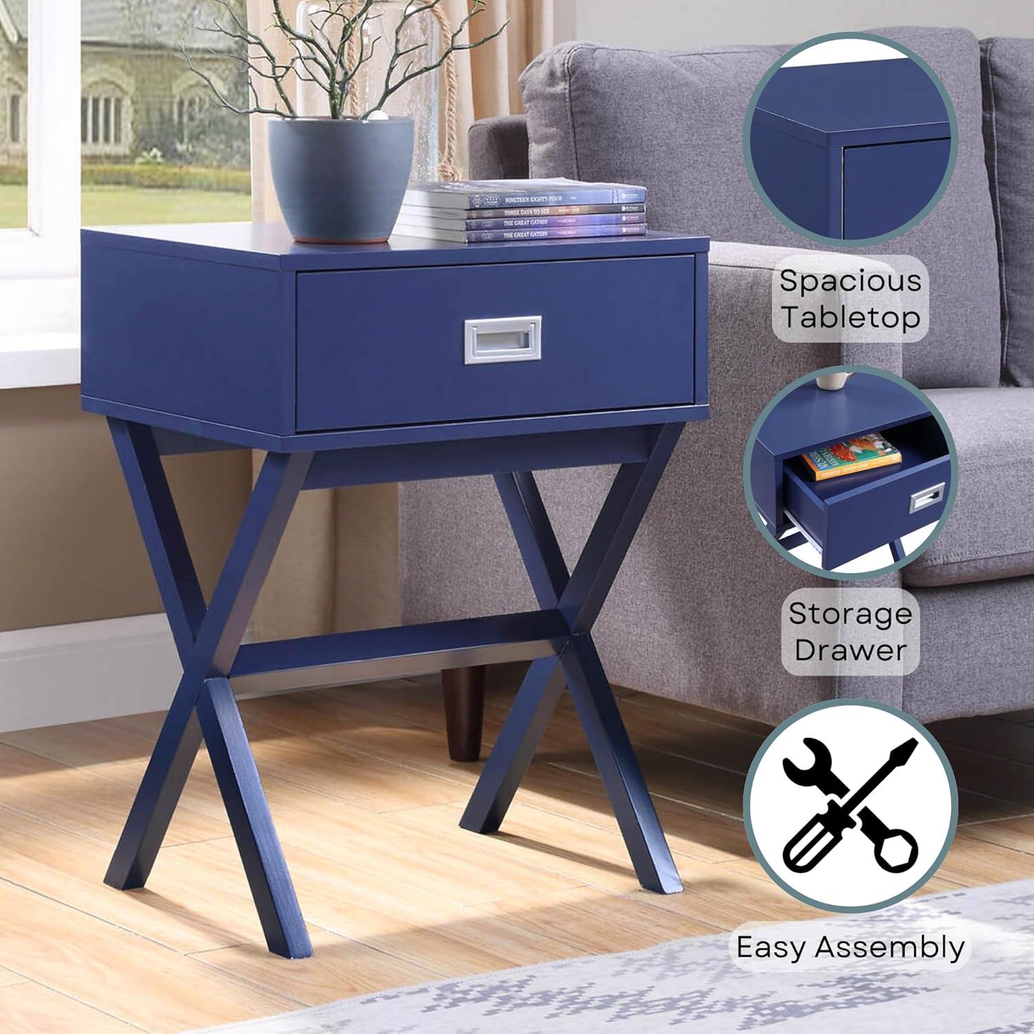 Convenience Concepts Designs2Go Landon 1 Drawer End Table, Cobalt Blue