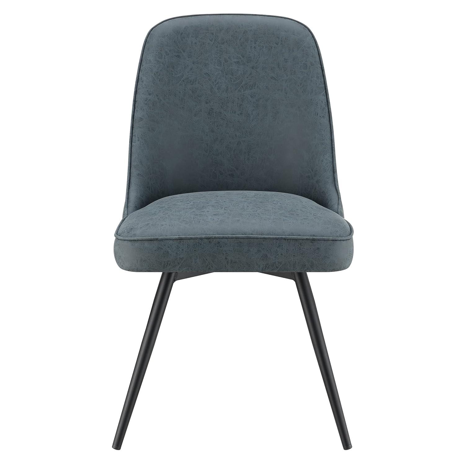 OSP Home Martel Faux Leather Swivel Chair with Black Legs in Navy