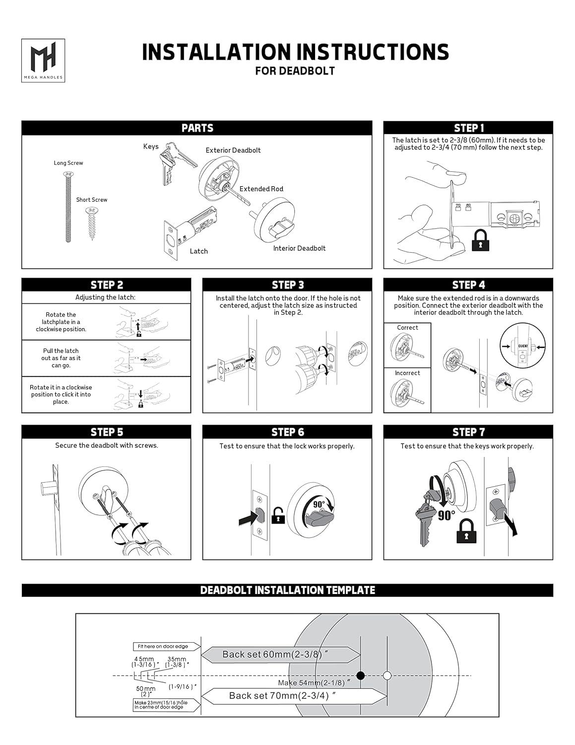 Mega Handles - SUANA Deadbolt I Entrance Deadbolt Lock - Heavy Duty Square Locking Deadbolt for Left or Right-Handed Doors - Interior/Exterior - Satin Nickel