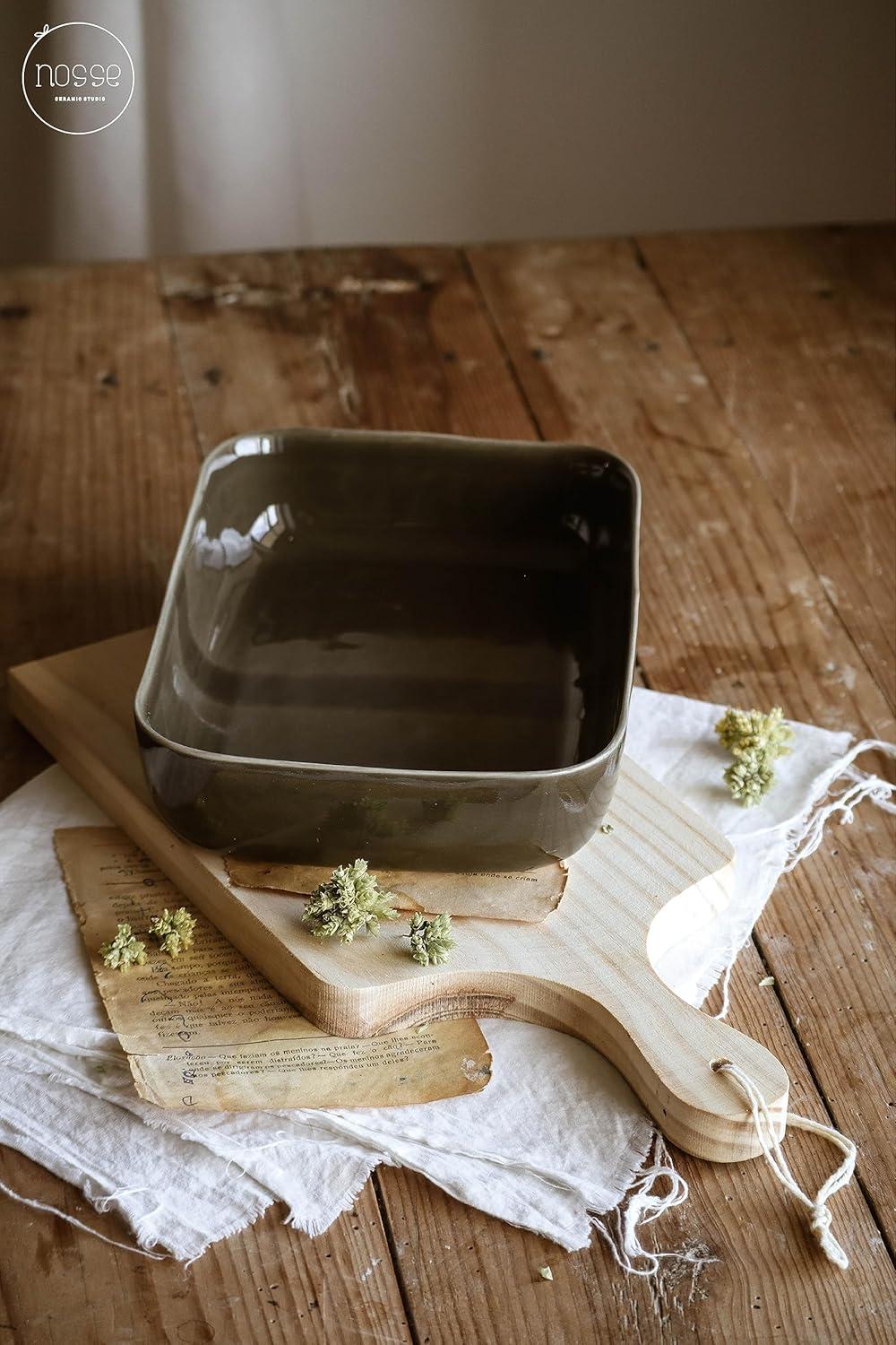 Olive Green Stoneware 3-Piece Rectangular Baker Dish Set