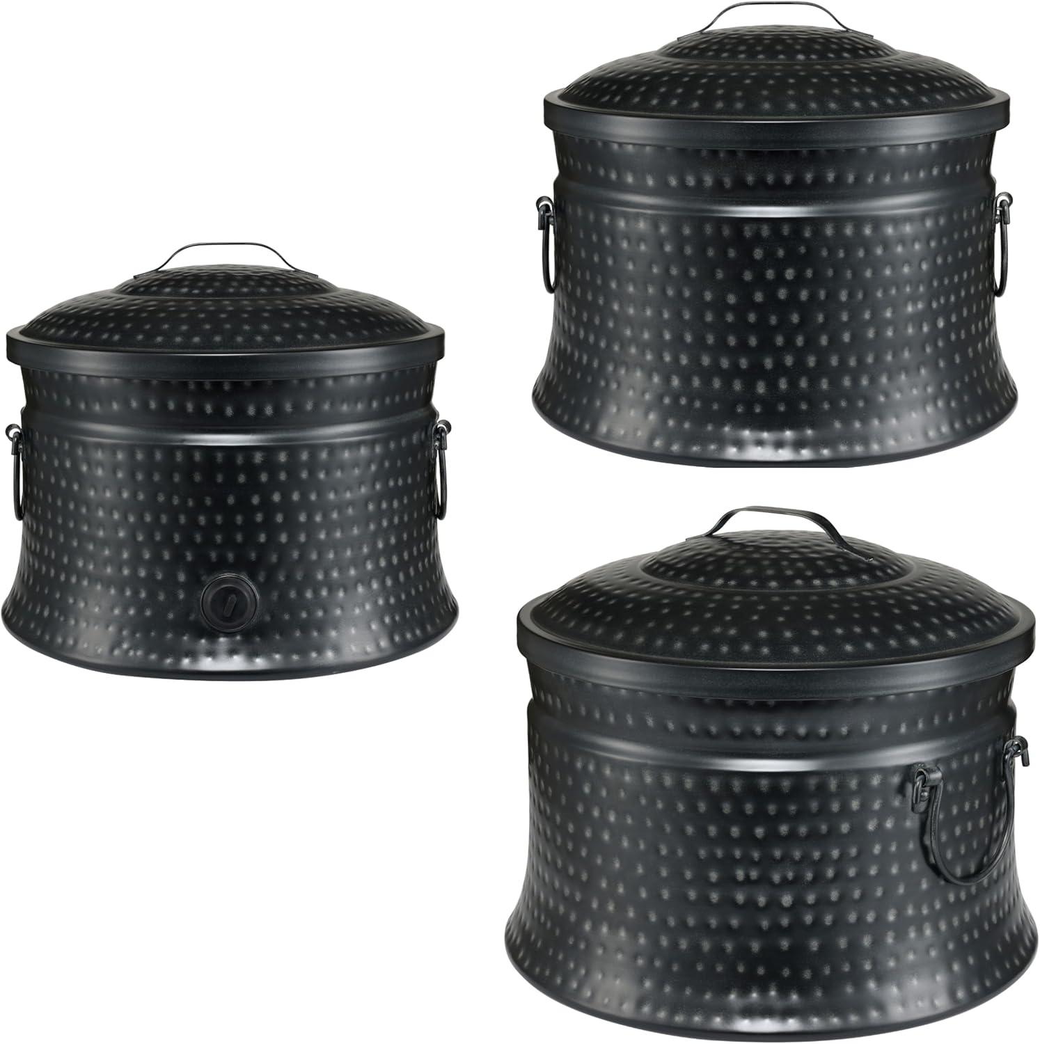 Charcoal Alloy Outdoor Water Hose Holder Pot with Lid