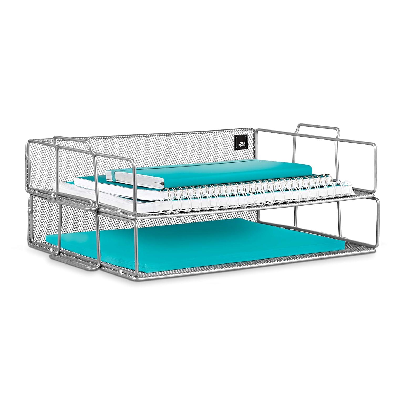 Mindspace Desk Organizers 2 Tier Document Mesh Desk Organizer for Office Supplies and Accessories Silver