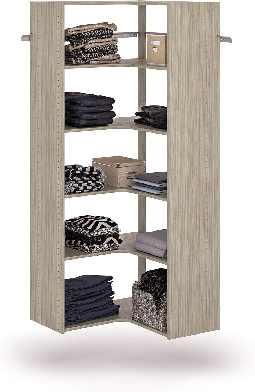 Weathered Gray Corner Closet Organizer with Adjustable Shelves