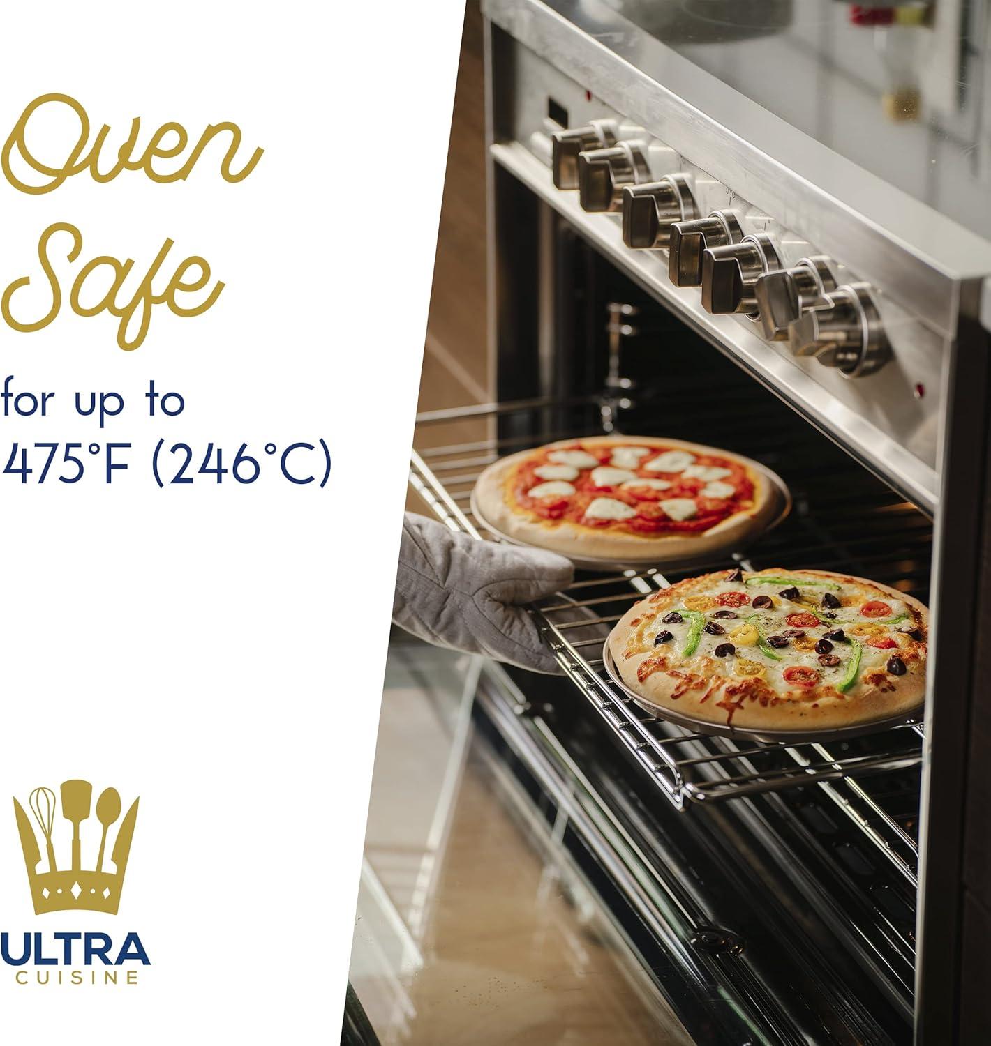 Ultra Cuisine Large Round Carbon Steel Perforated Pizza Pan with Holes, Nonstick, 13in, Champagne