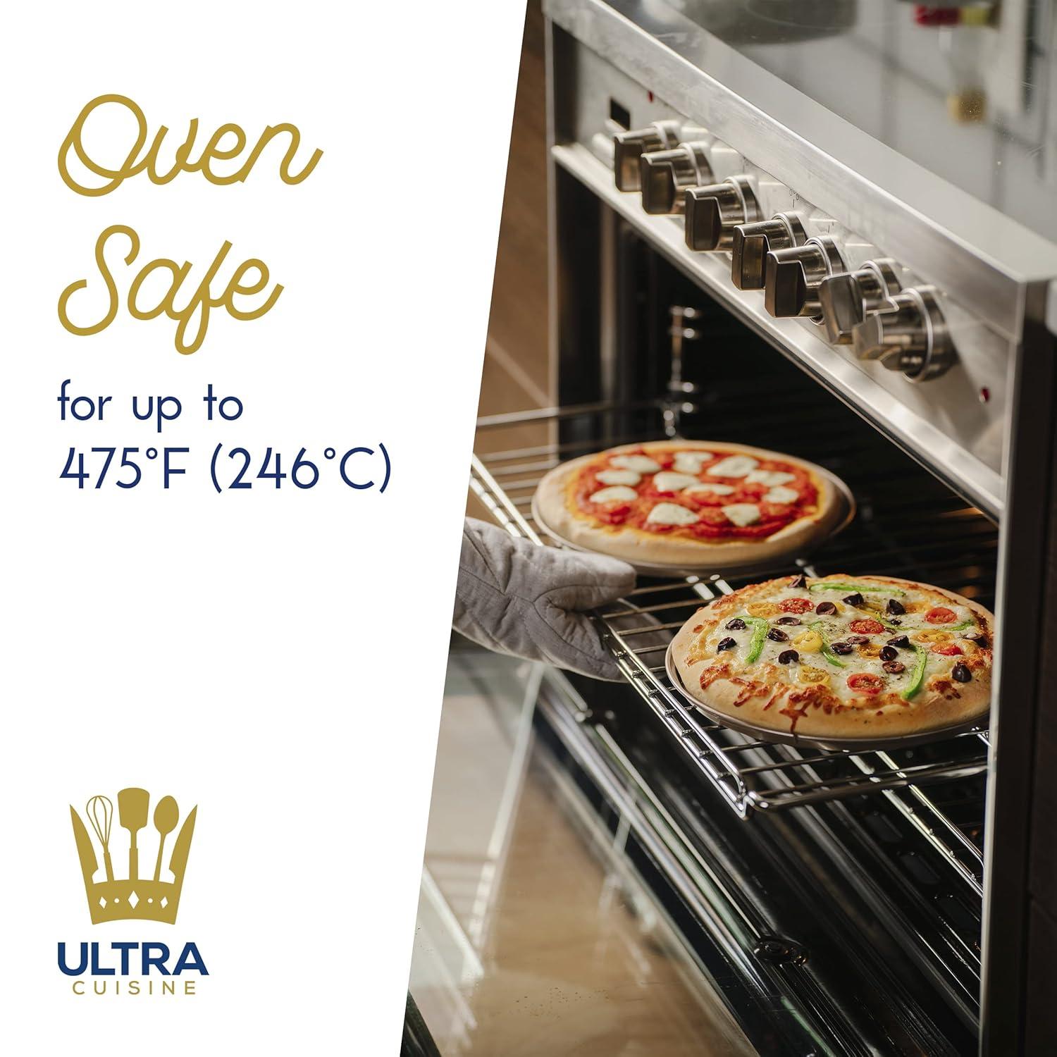 Ultra Cuisine Large Round Carbon Steel Perforated Pizza Pan with Holes, Nonstick, 13in, Champagne