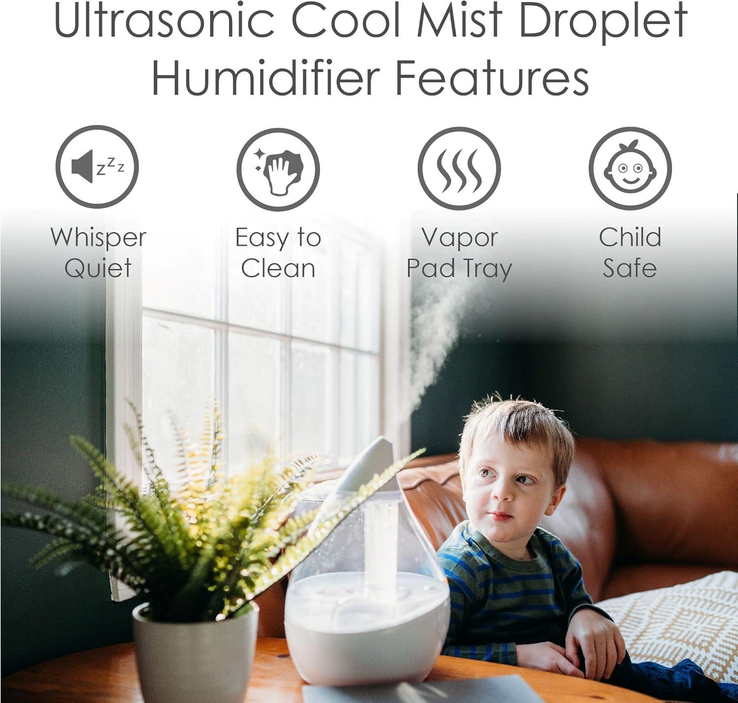 Droplet Cool-Mist Humidifier with Vapor Tray, 0.5. Gal. - Clear & White