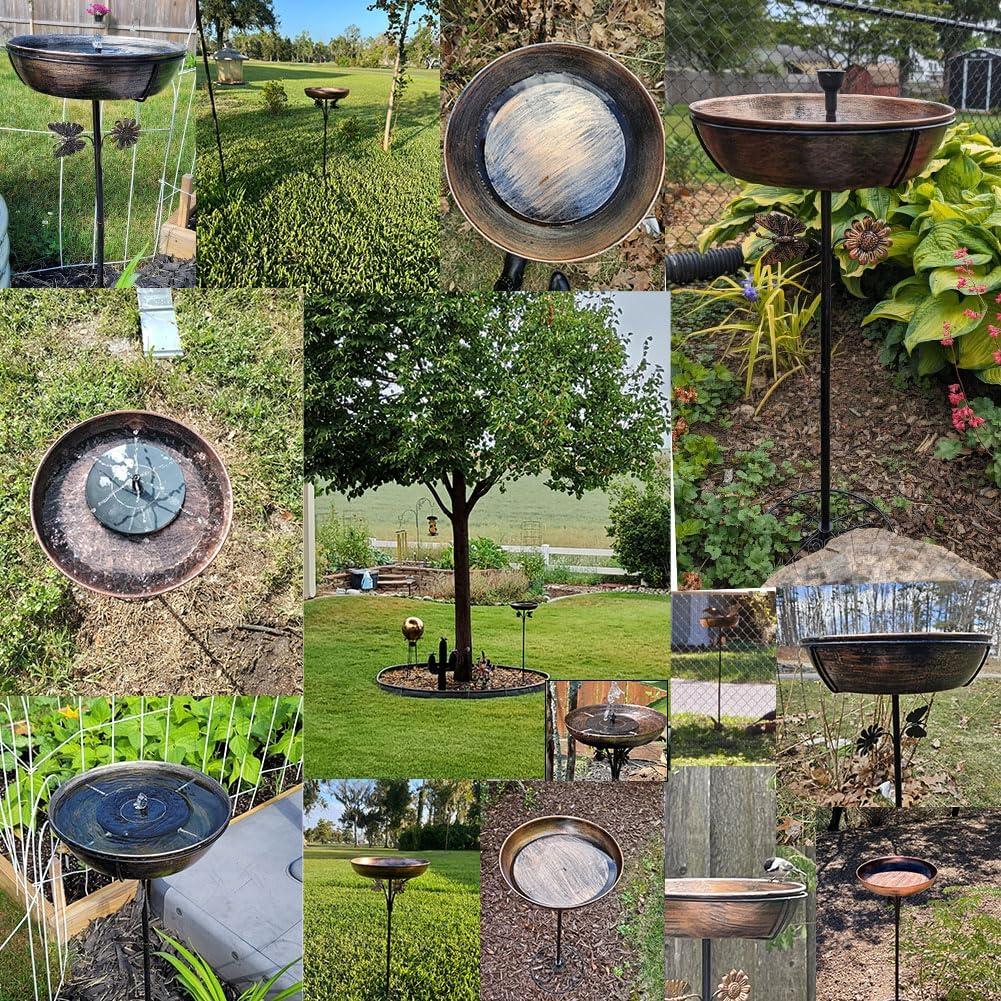 Metal Bird Baths For Outdoors, 2.7" Deep Bird Bath Bowl With Metal Stake, Stable And Easy To Clean