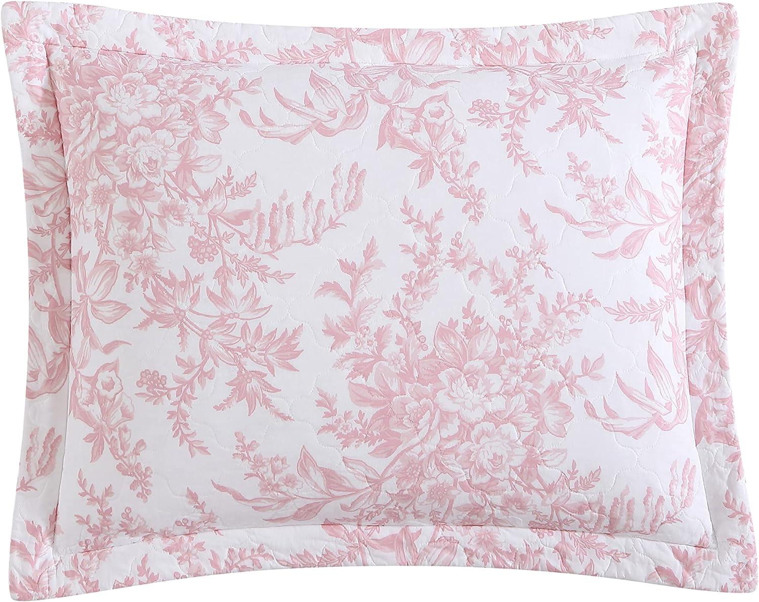 Twin Pink Cotton Reversible Quilt Set with Shams