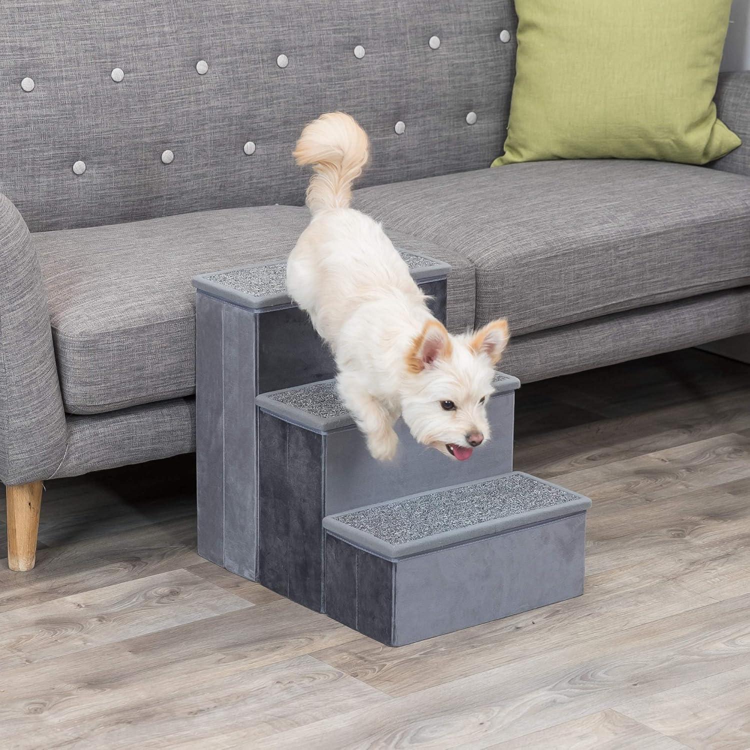 TRIXIE Pawsome Ascent Foldable 3-Step Pet Stairs with Storage, Collapsible, Storage Compartments for Toys