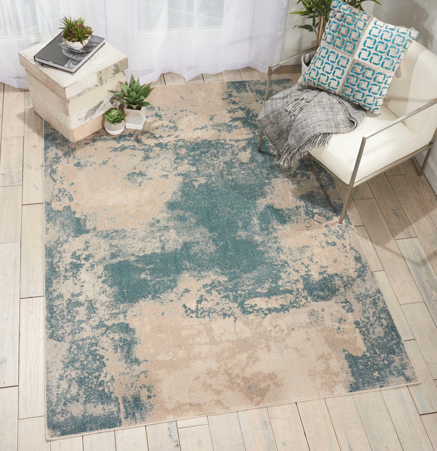 Nourison Maxell Transitional Abstract Area Rug Ivory/Teal 5'3" x 7'3"